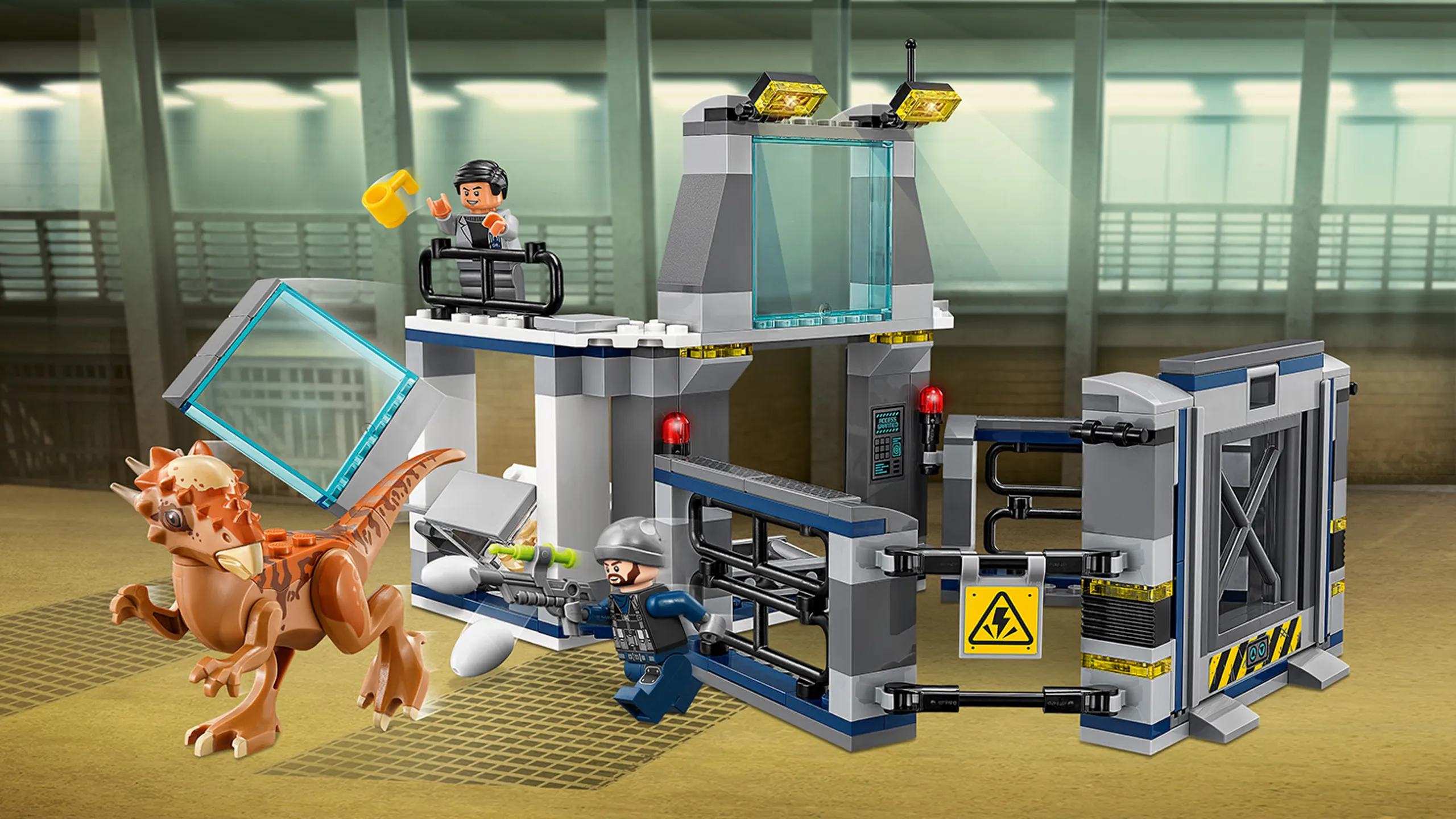 LEGO Jurassic World - 75927 Stygimoloch Breakout - The dinosaur is breaking out from the enclosure the scientists have made with a big fence.