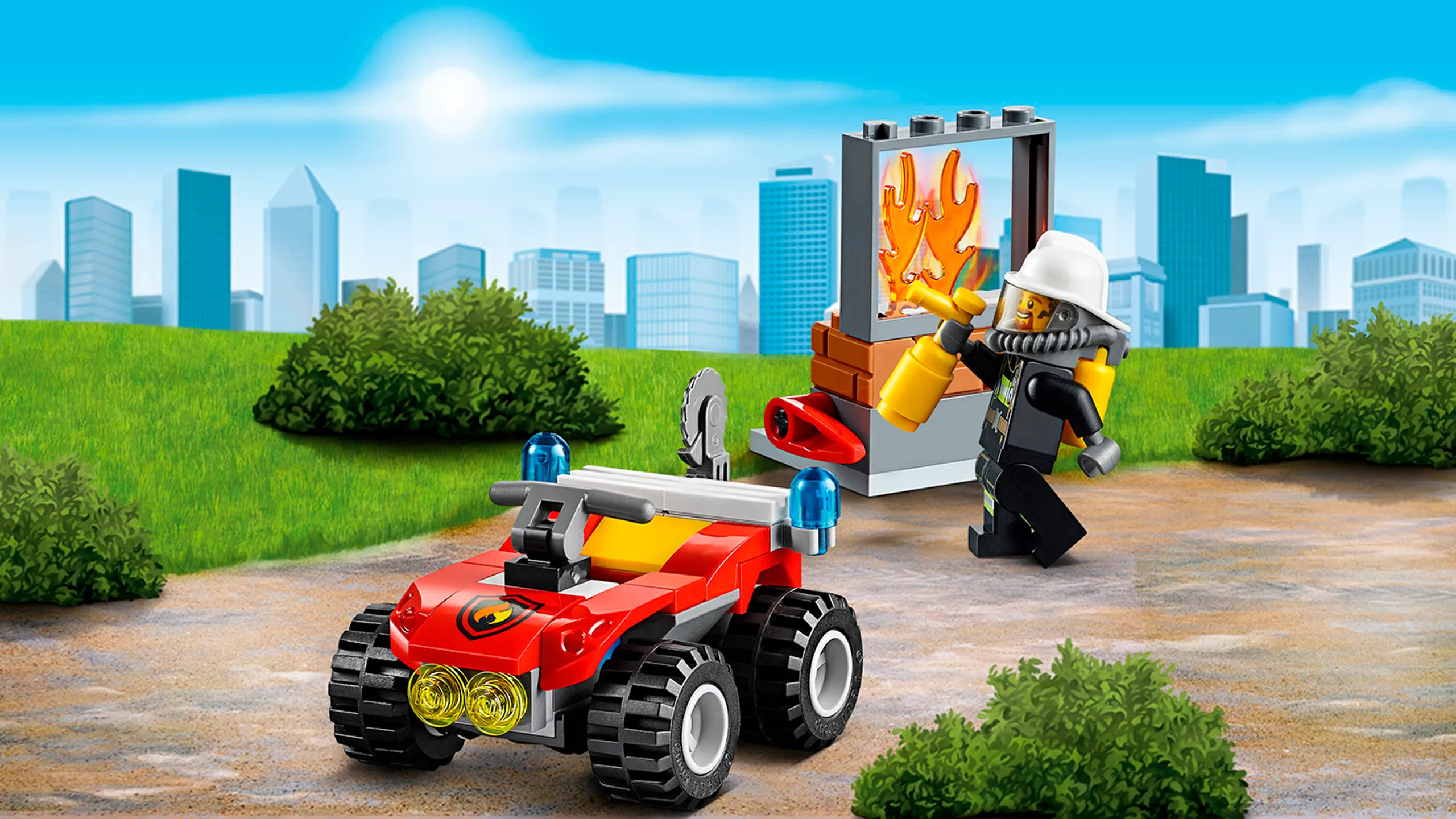 LEGO City: minifigura de bombero apagando un incendio – Todoterreno de bomberos (60105)