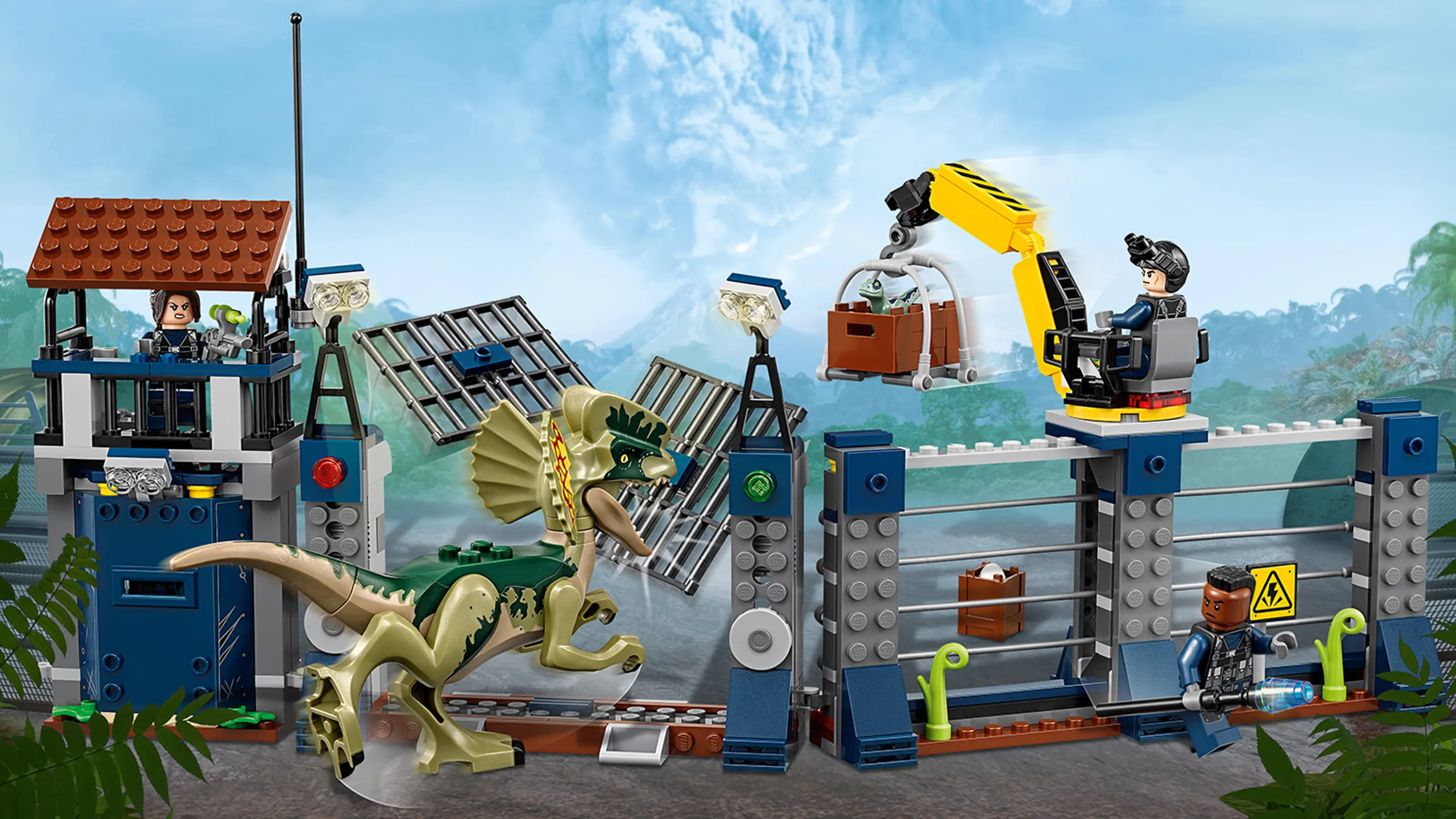 LEGO Jurassic World - 75931 Dilophosaurus Outpost Attack - Dilophosaurus breaks through the fence in the pre-historic jungle made by the humans.