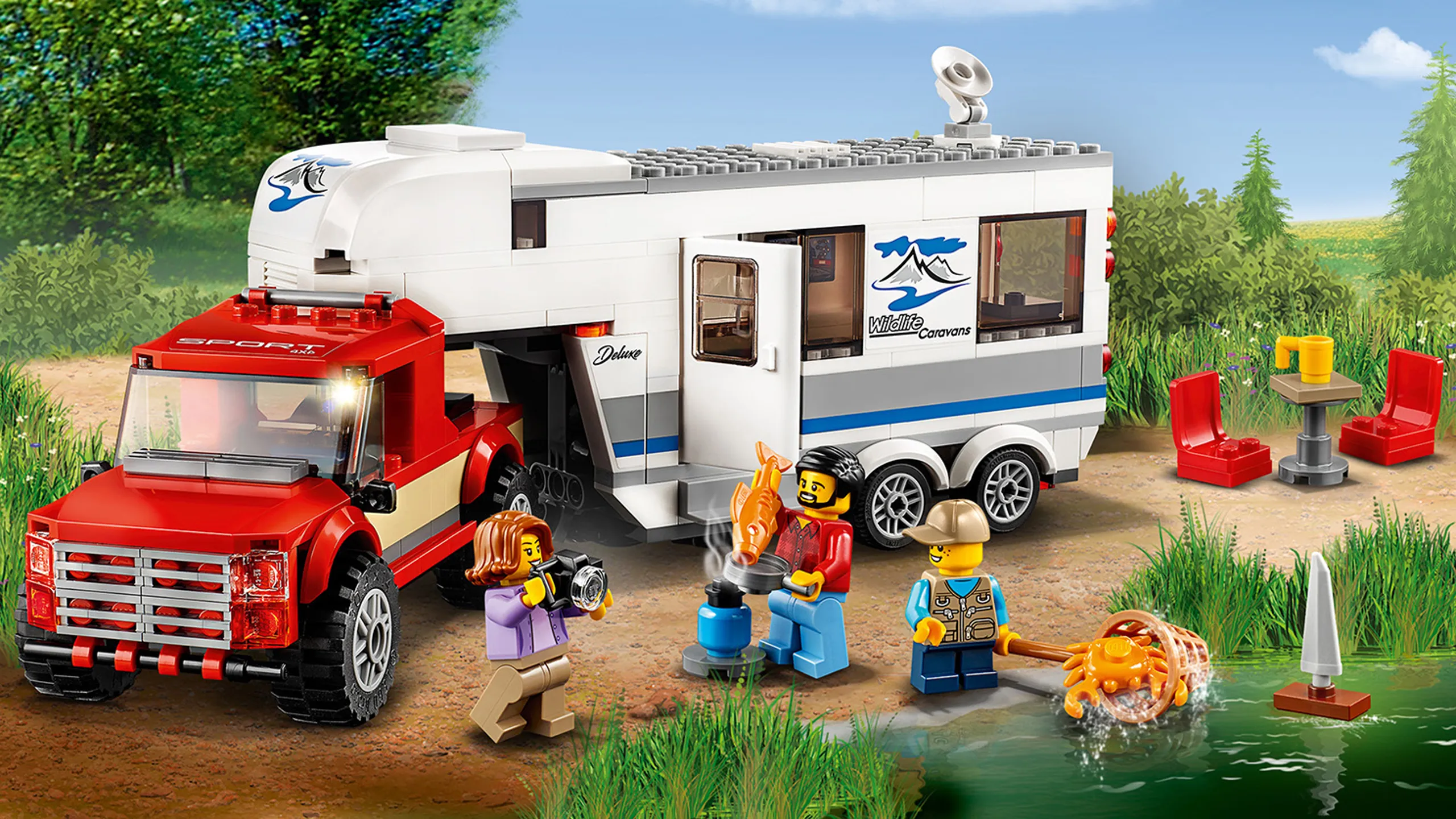 LEGO City Great Vehicles - 60182 Pickup and Caravan - The family enjoys a camping trip in the forest.
