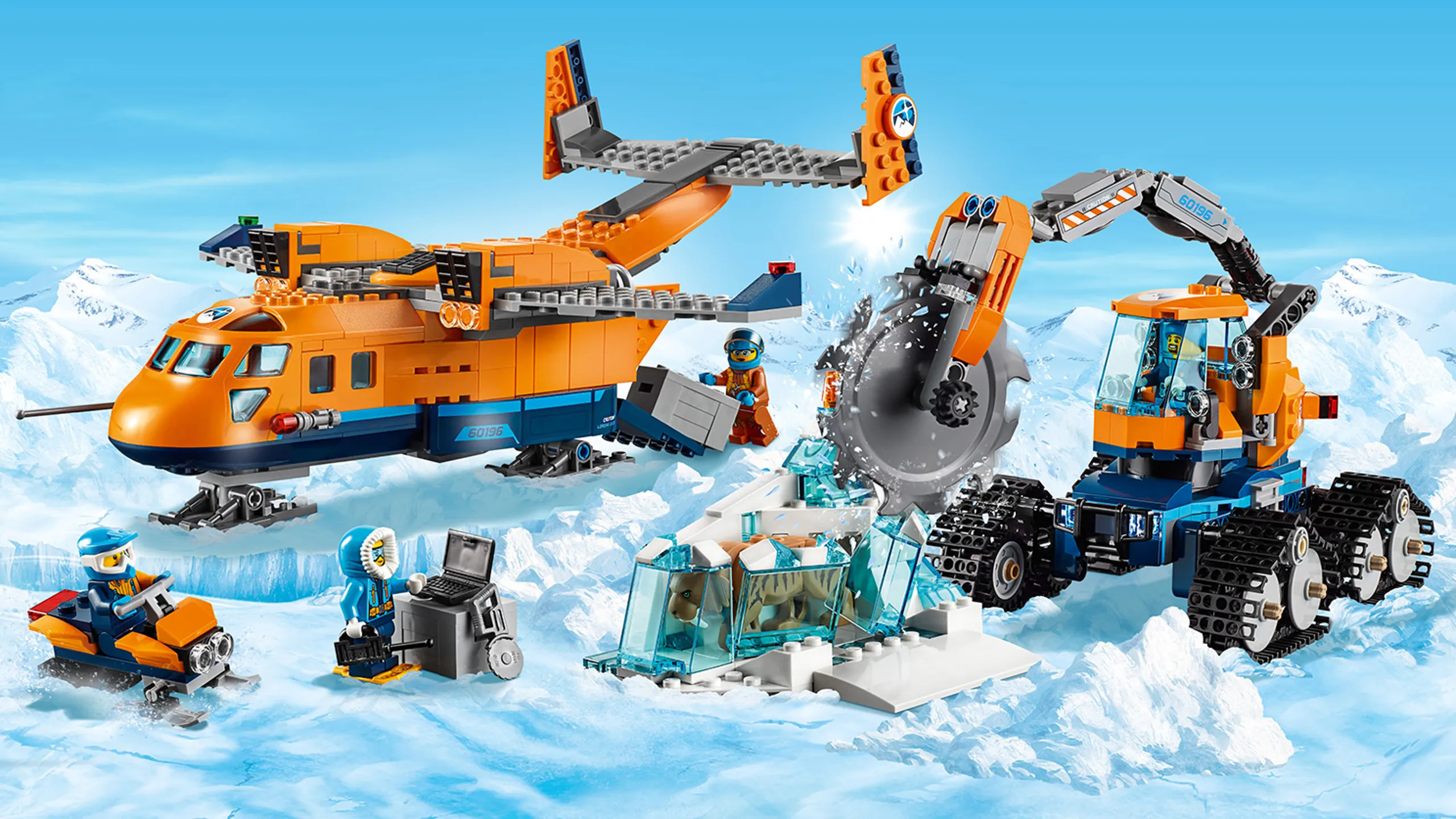 LEGO City Arctic Expedition - 60196 Arctic Supply Plane - Use the gigantic circular saw on an arctic vehicle to carve a saber tooth tiger out of the ice before loading it on to the plane.