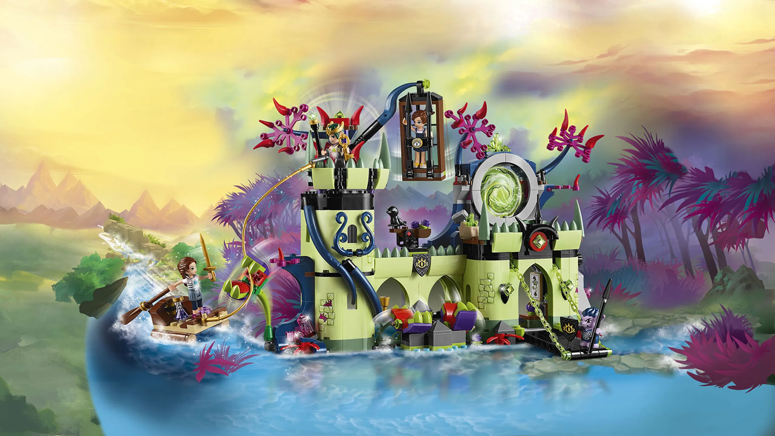 LEGO Elves - 41188 Breakout from the Goblin King's Fortress - Emily Jones tosses her grappling hook up on the fortress but a carnivorous plan stops her first attempt to rescue her little sister Sophie.