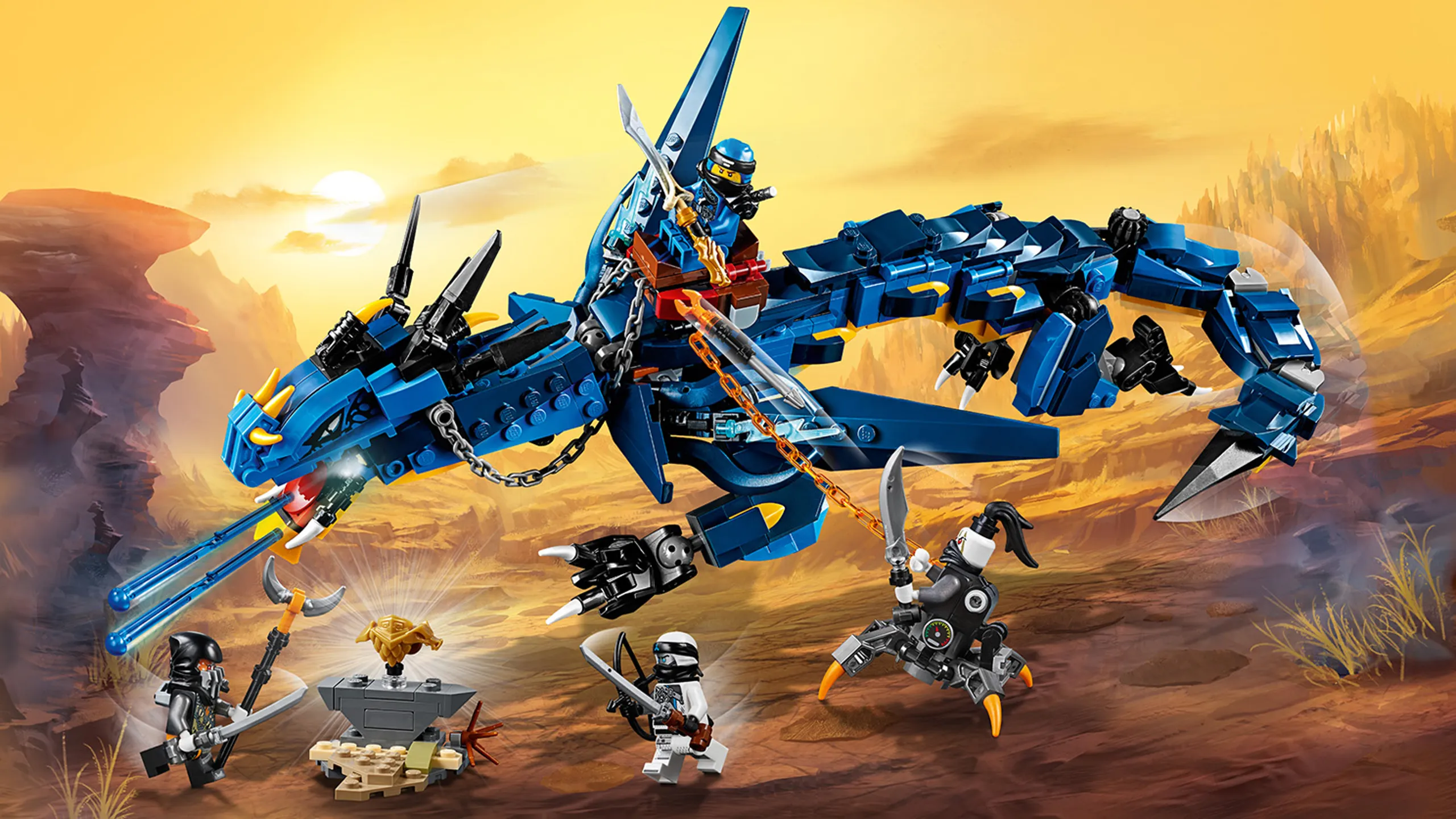 LEGO Ninjago - 70652 Stormbringer - Ride this Lightning Dragon with Jay and fire lightning bolts at the evil guys Daddy No Legs and Muzzle.