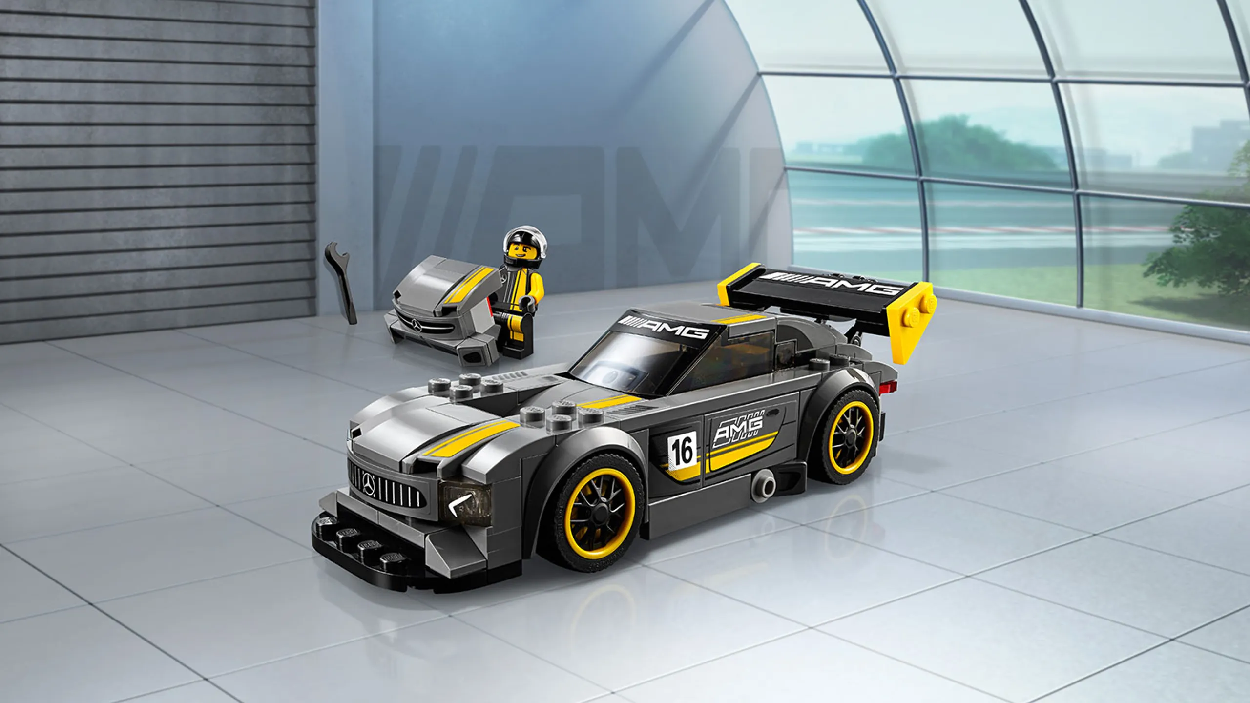 LEGO Speed Champions - 75877 Mercedes-AMG GT3 - Check out the wheels with cool yellow rims and black trims, and make final checks with the wrench.