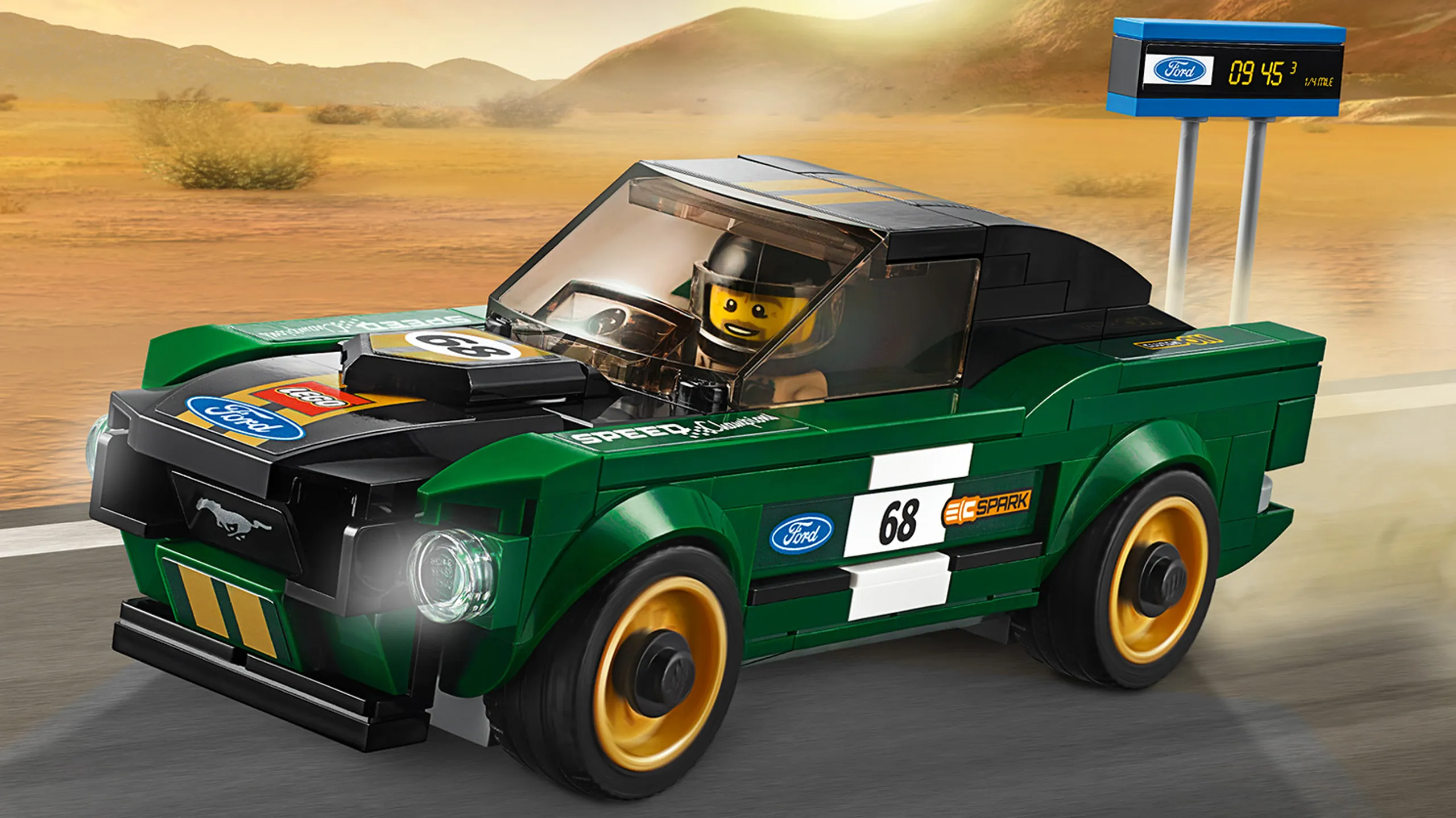 LEGO Speed Champions - 75884 1968 Ford Mustang Fastback - Race in this classic car and watch the timing board to keep track of your racing skills.