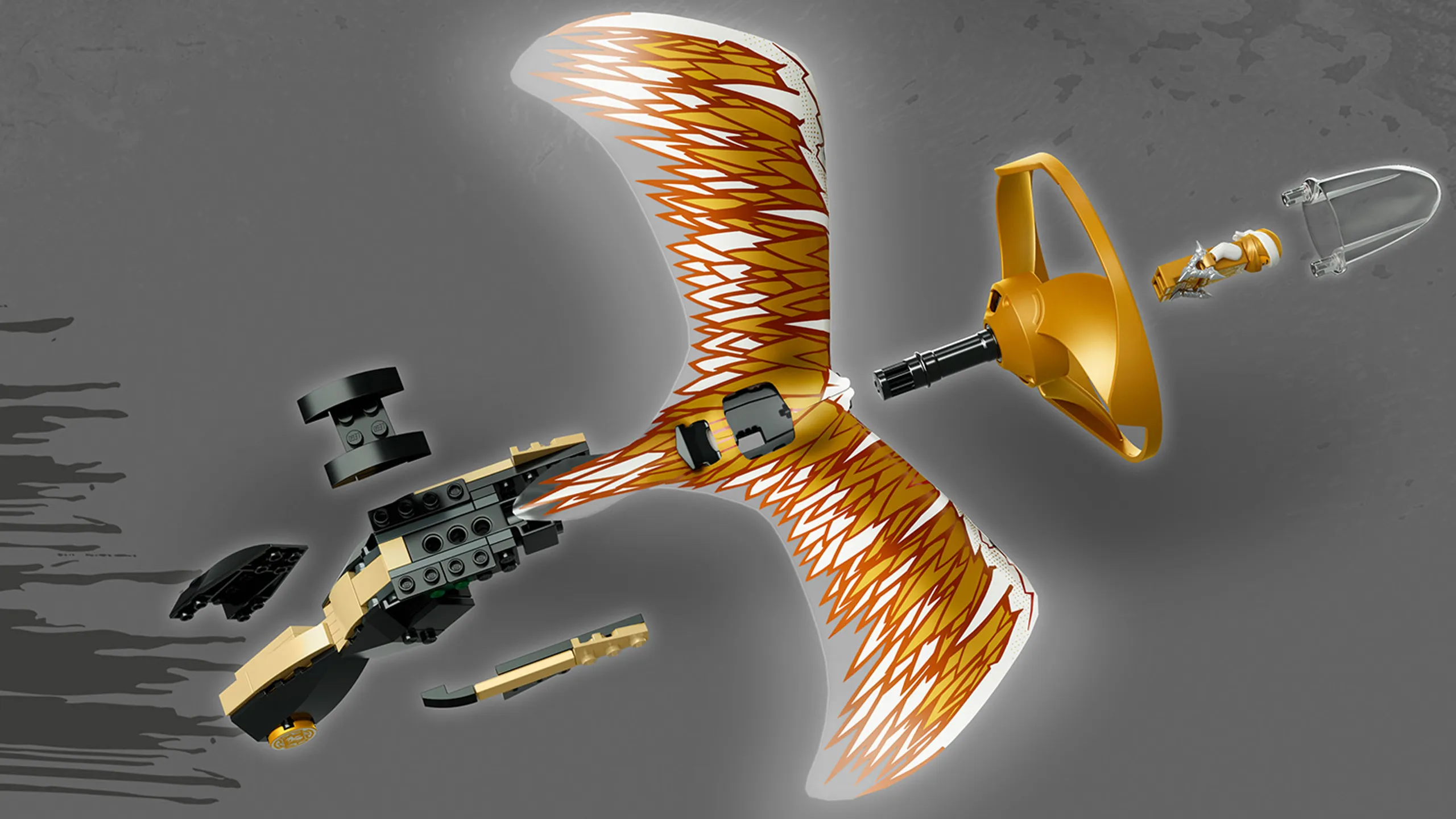 LEGO Ninjago - 70644 Golden Dragon Master - The spinjitzu is easy to assemble and consists of a handle, some ornamental dragons wings and a propeller circle.