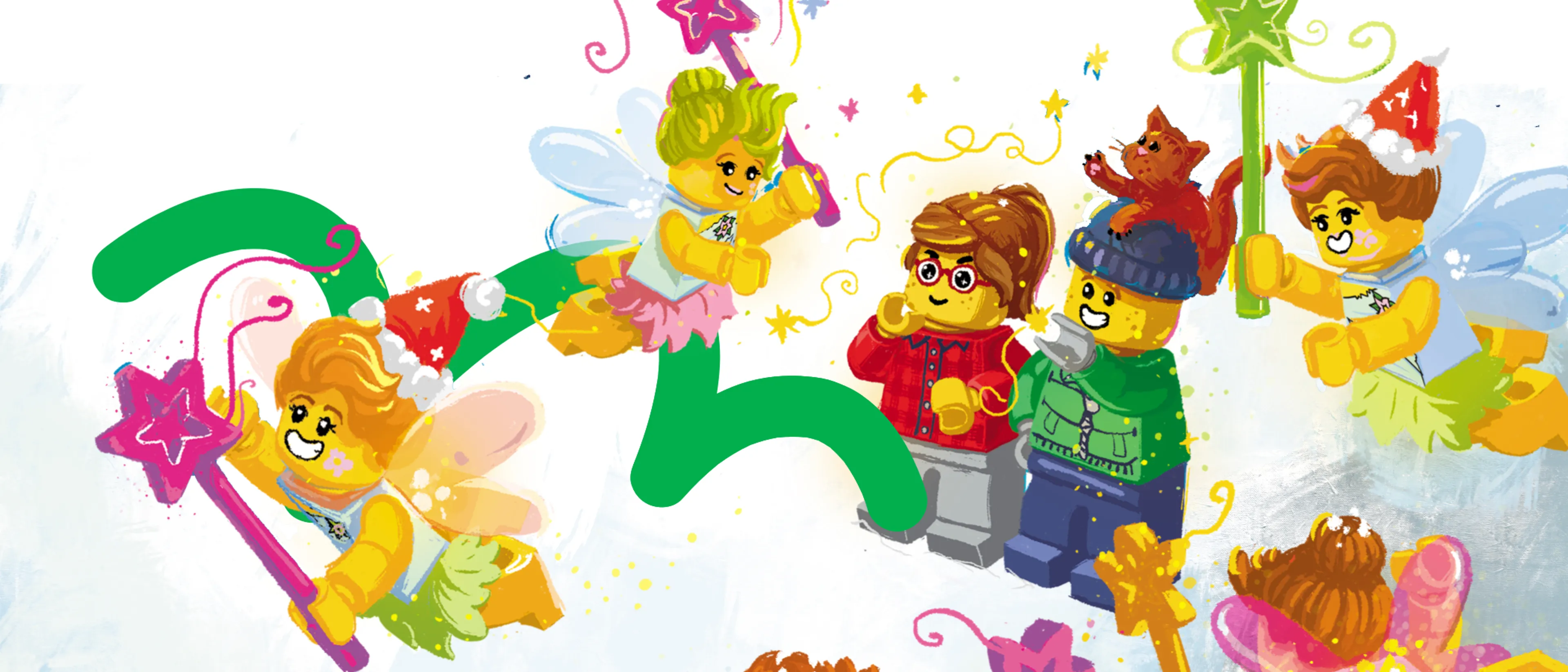 Two minifigure friends looking at minifigure fairies