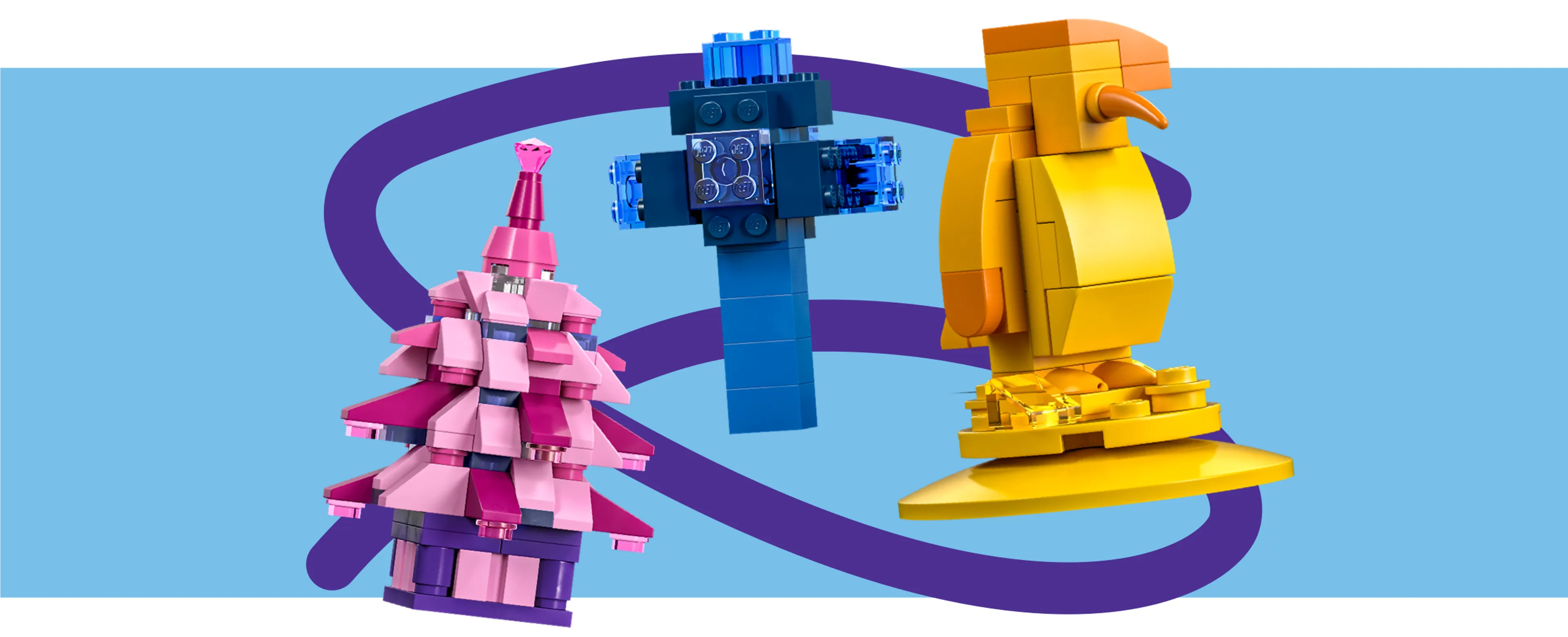 A selection of LEGO builds made from just one colour