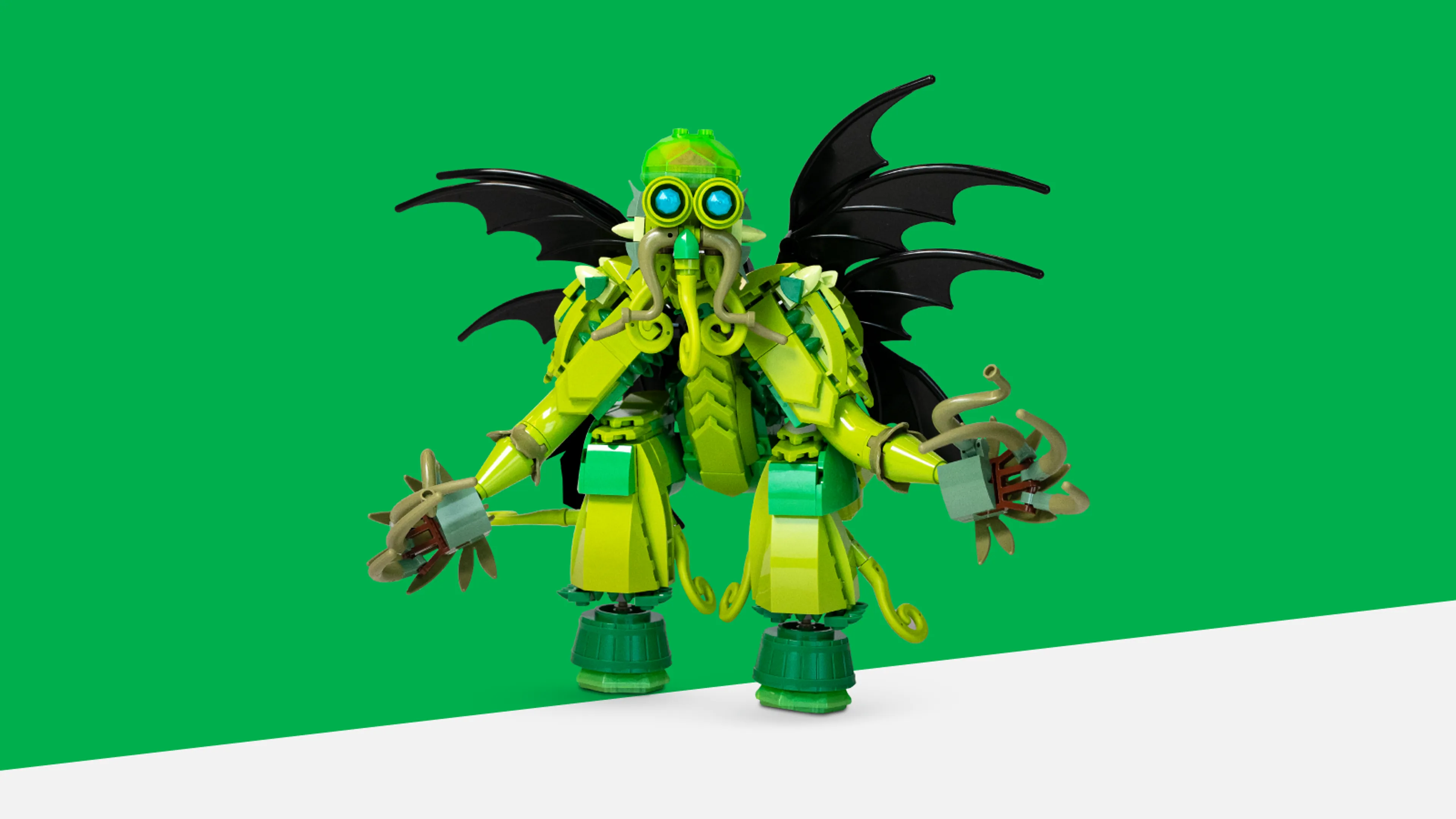 Een groen LEGO monster
