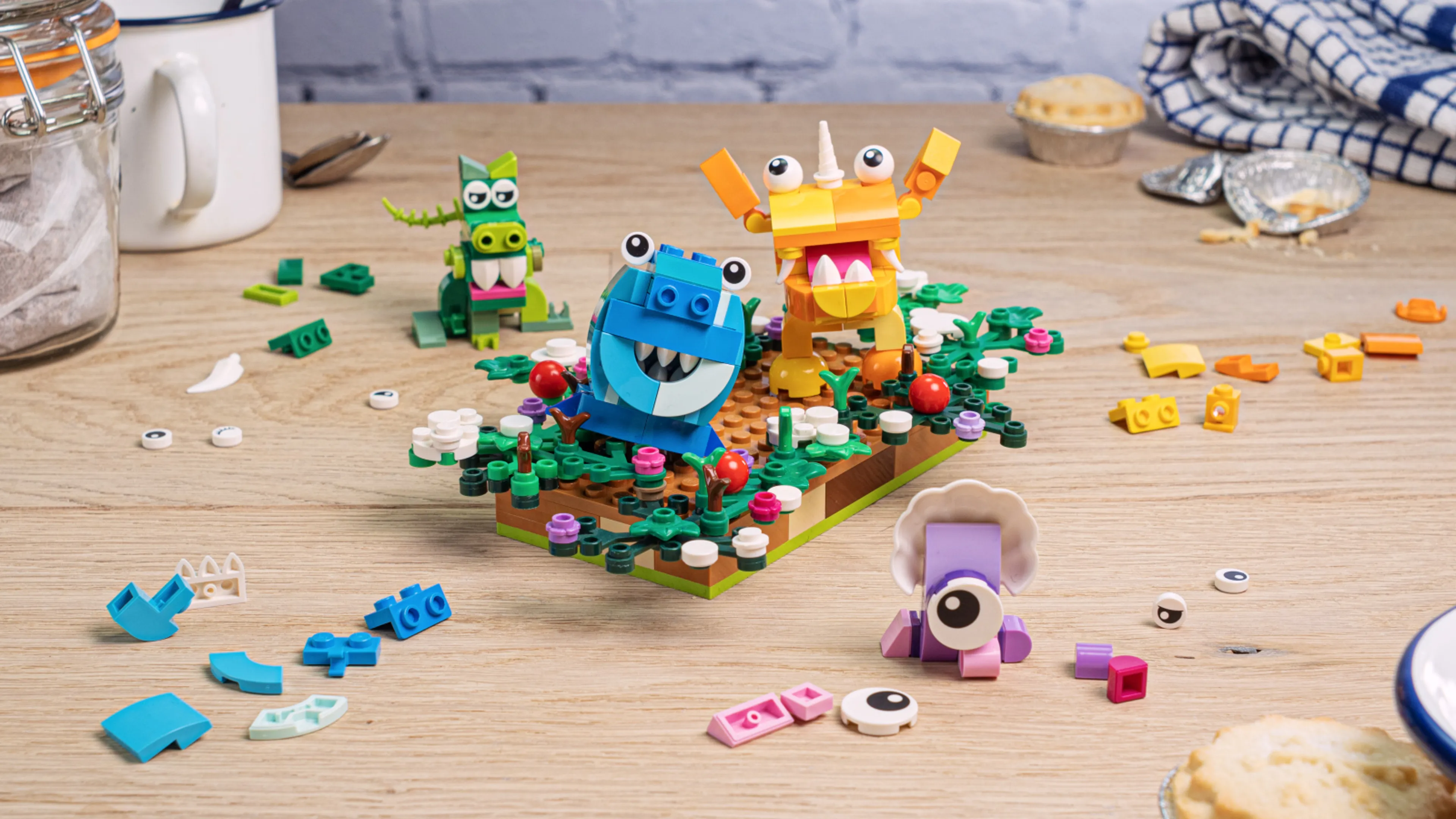 LEGO monsters on a baseplate
