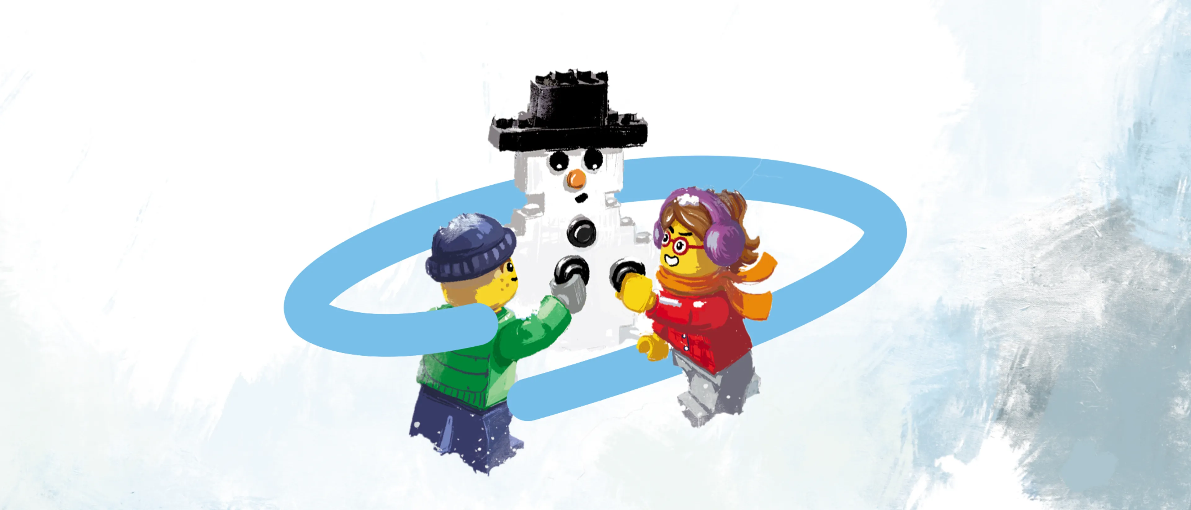 Minifigure friends building a minifigure snowman