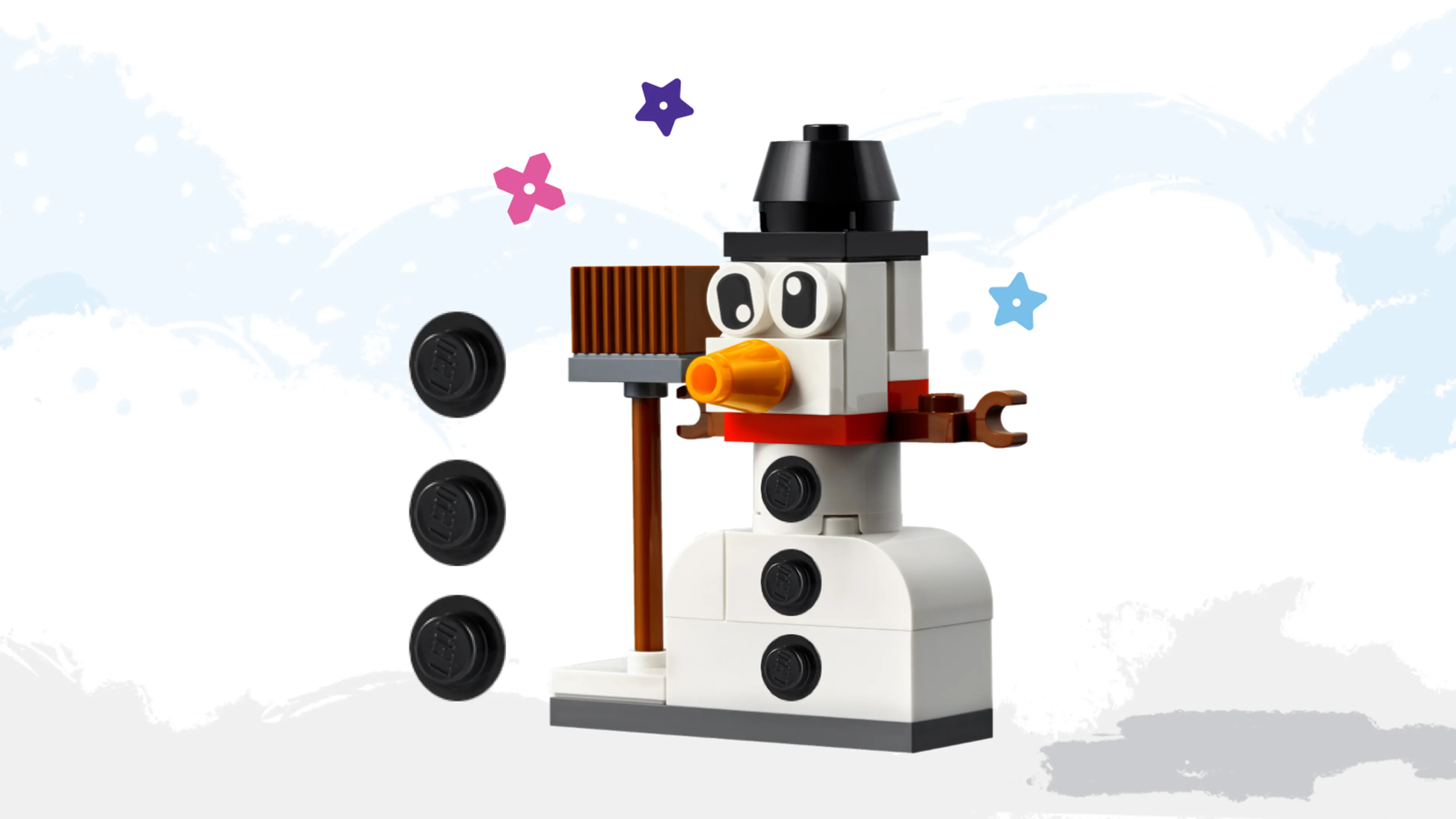 A snowman LEGO build with buttons