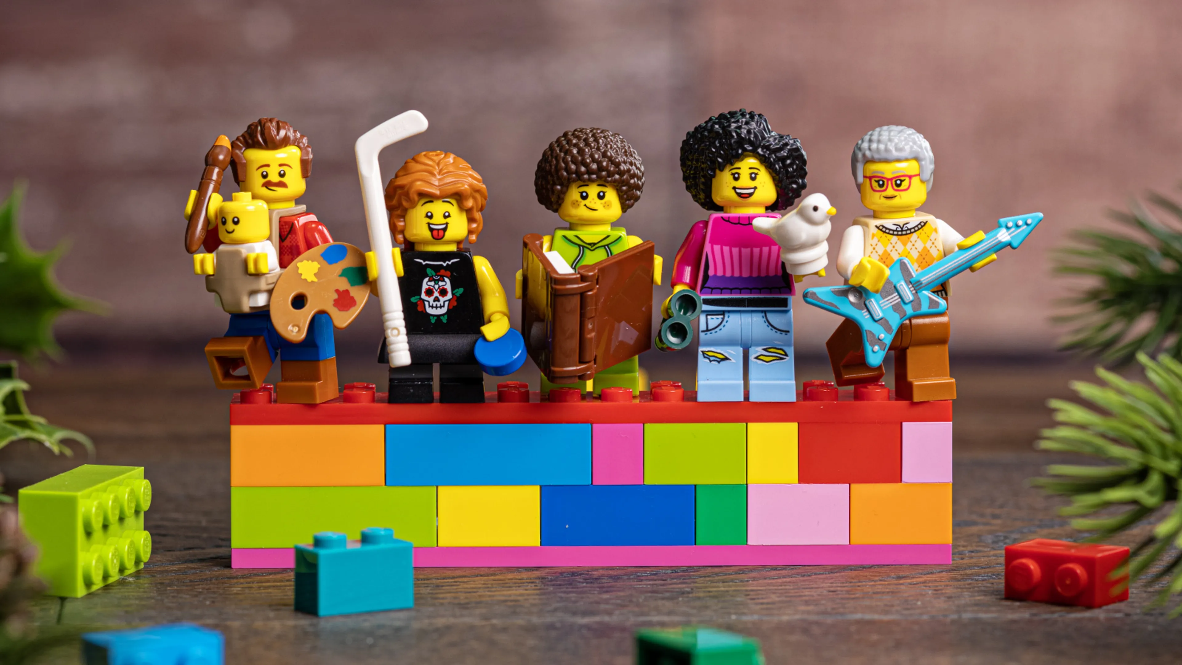 LEGO minifigures on a stage