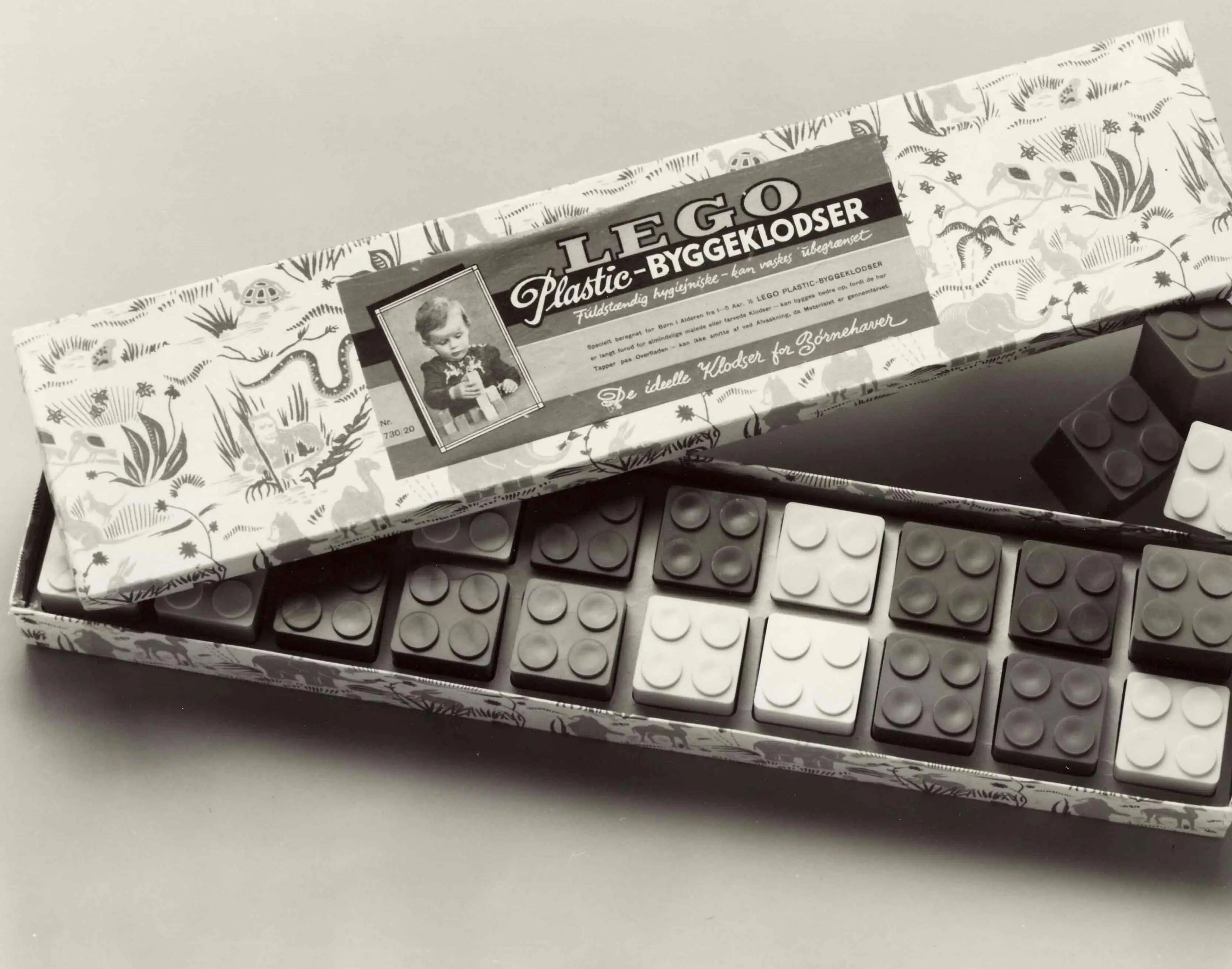 open box of LEGO plastic building bricks for preschoolers