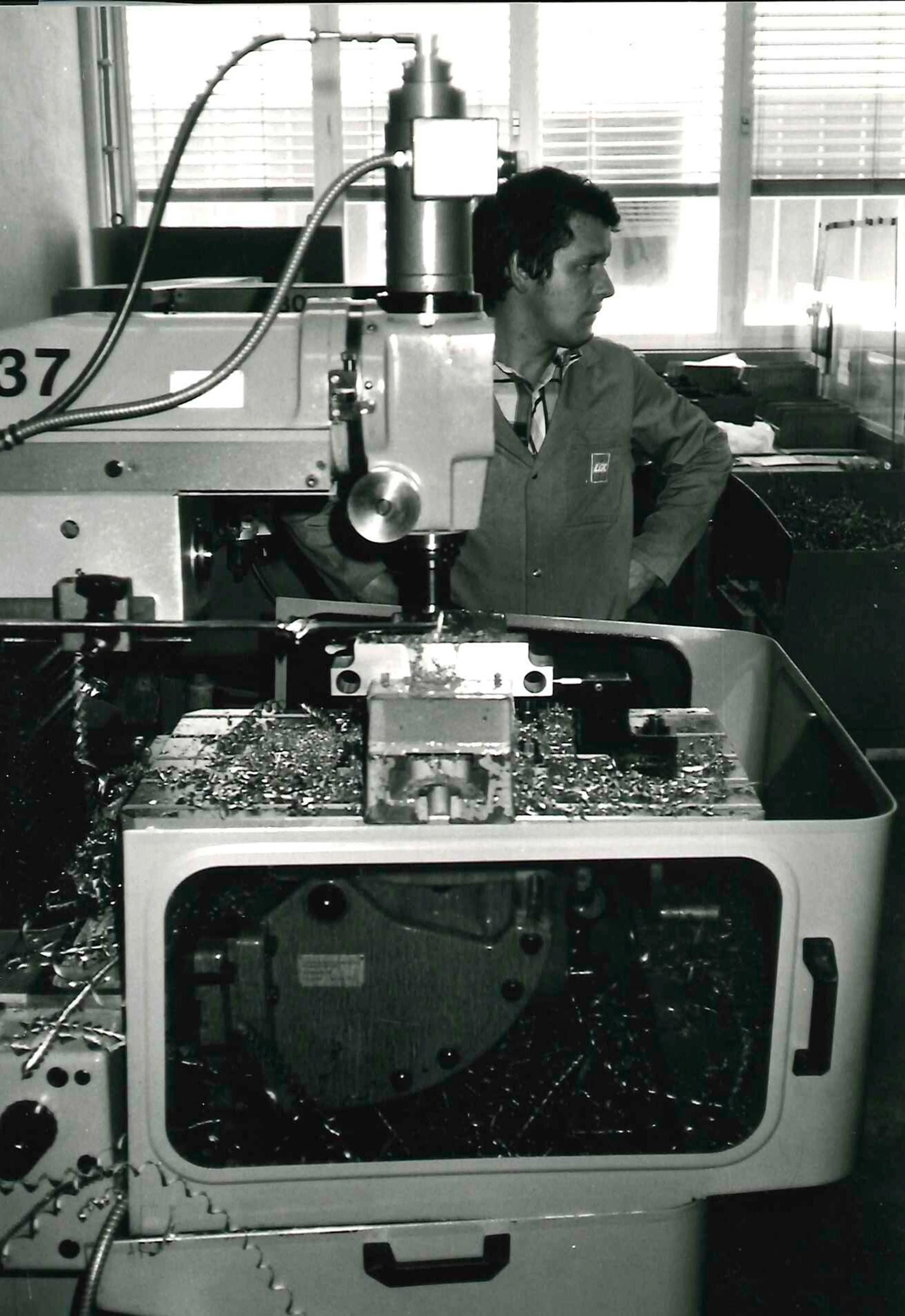 employee operating a machine