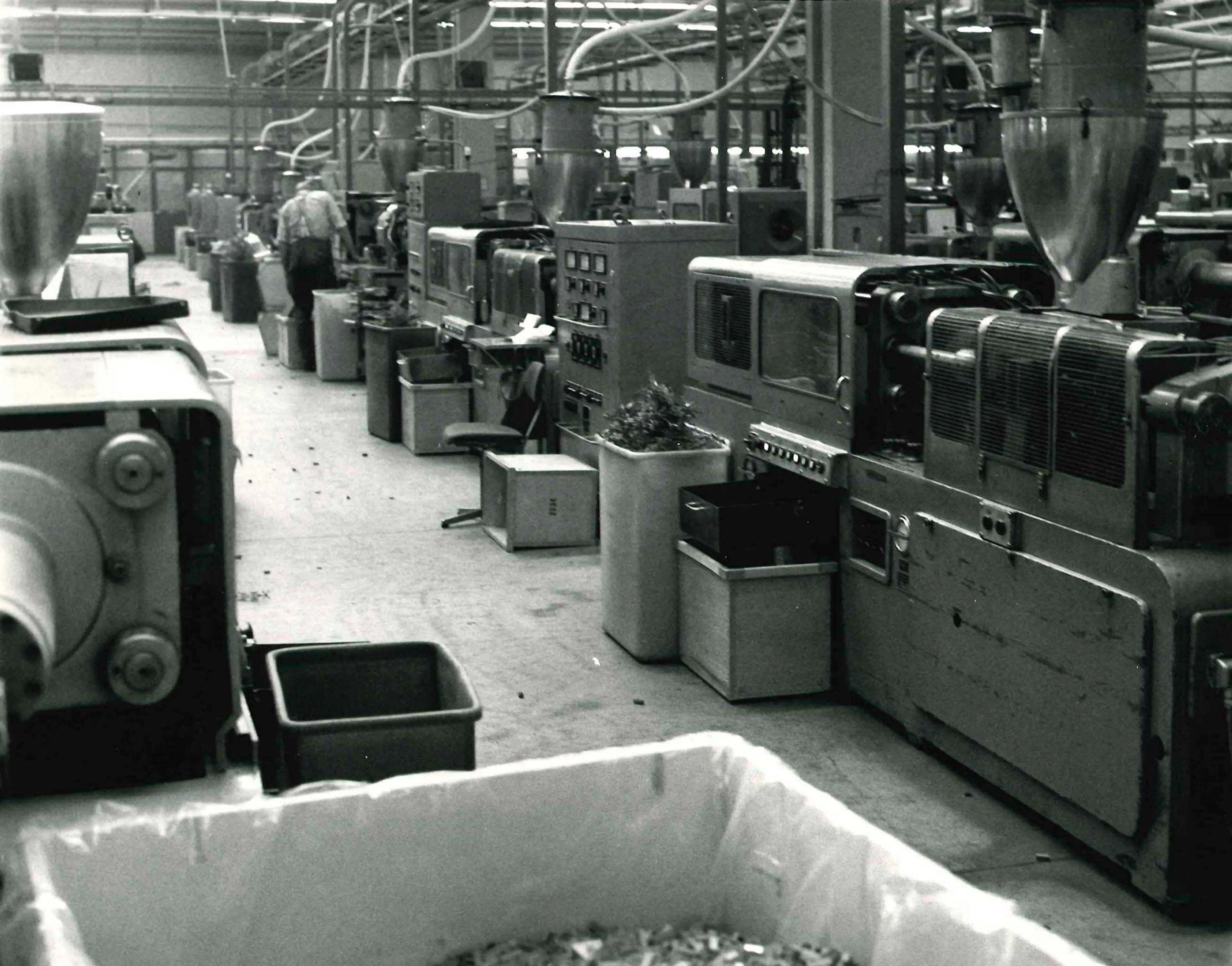 machines inside a LEGO Group factory in the 1970s
