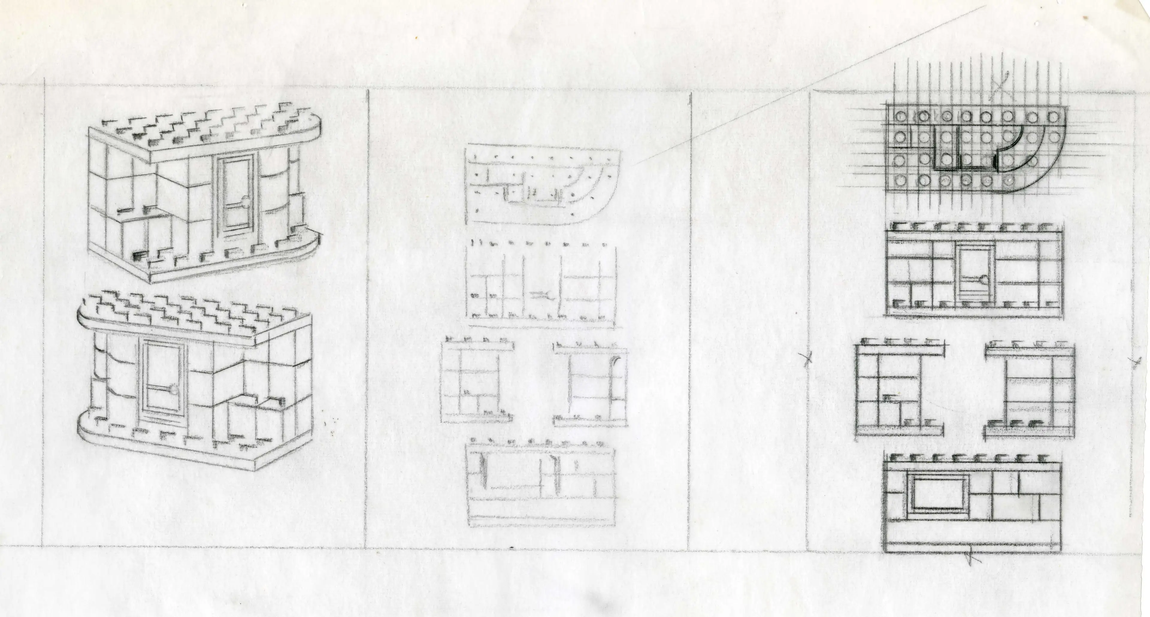 Sketch for an early LEGO building instruction