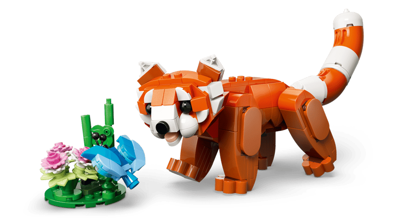 LEGO red panda posed on a grassy base