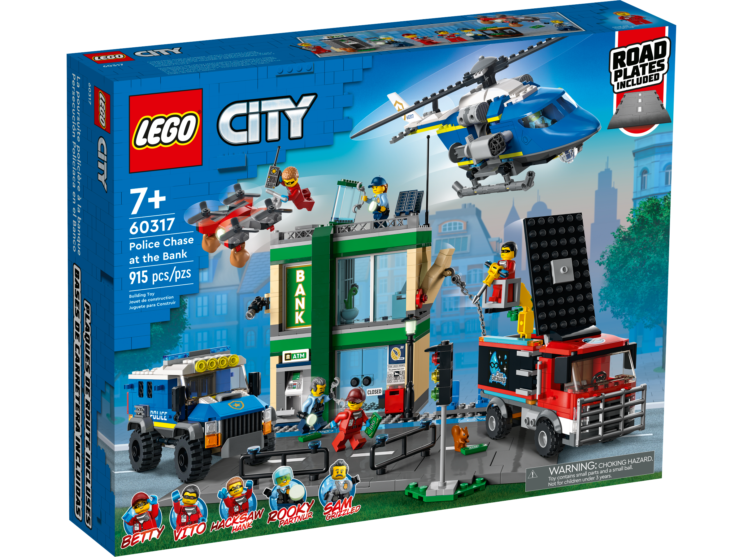 LEGO 60317 City Persecución Policial en el Banco Dron y 2 Camiones con Helicóptero Juguetes para Niños 7 Años 