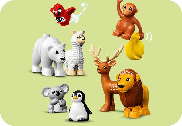 LEGO 10975 DUPLO Animaux Sauvages du Monde, Jouet Éducatif des 2 Ans, 22  Figurines de Lions, Daims, Alpaga, avec Tapis de Jeu 