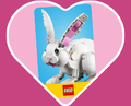 Heart-shaped background with the LEGO Lunar New Year E-Gift Card of depiction of white rabbit