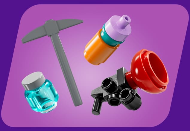 Řada prvků ze sady LEGO Fortnite Battle Bus