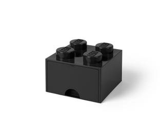 Svart LEGO®-förvaringskloss med 4 pluppar och låda