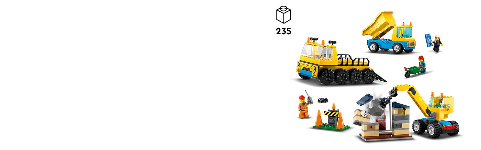 LEGO 60391 City Les Camions de Chantier et la Grue à Boule de Démolition,  Jouet de Construction avec Pelleteuse, Benne et Engin de Transport, Jeu  Éducatifs pour Enfants Dès 4 Ans 