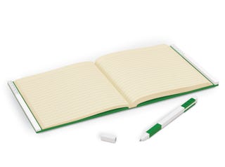 Verschließbares Notizbuch mit Gelschreiber in Grün