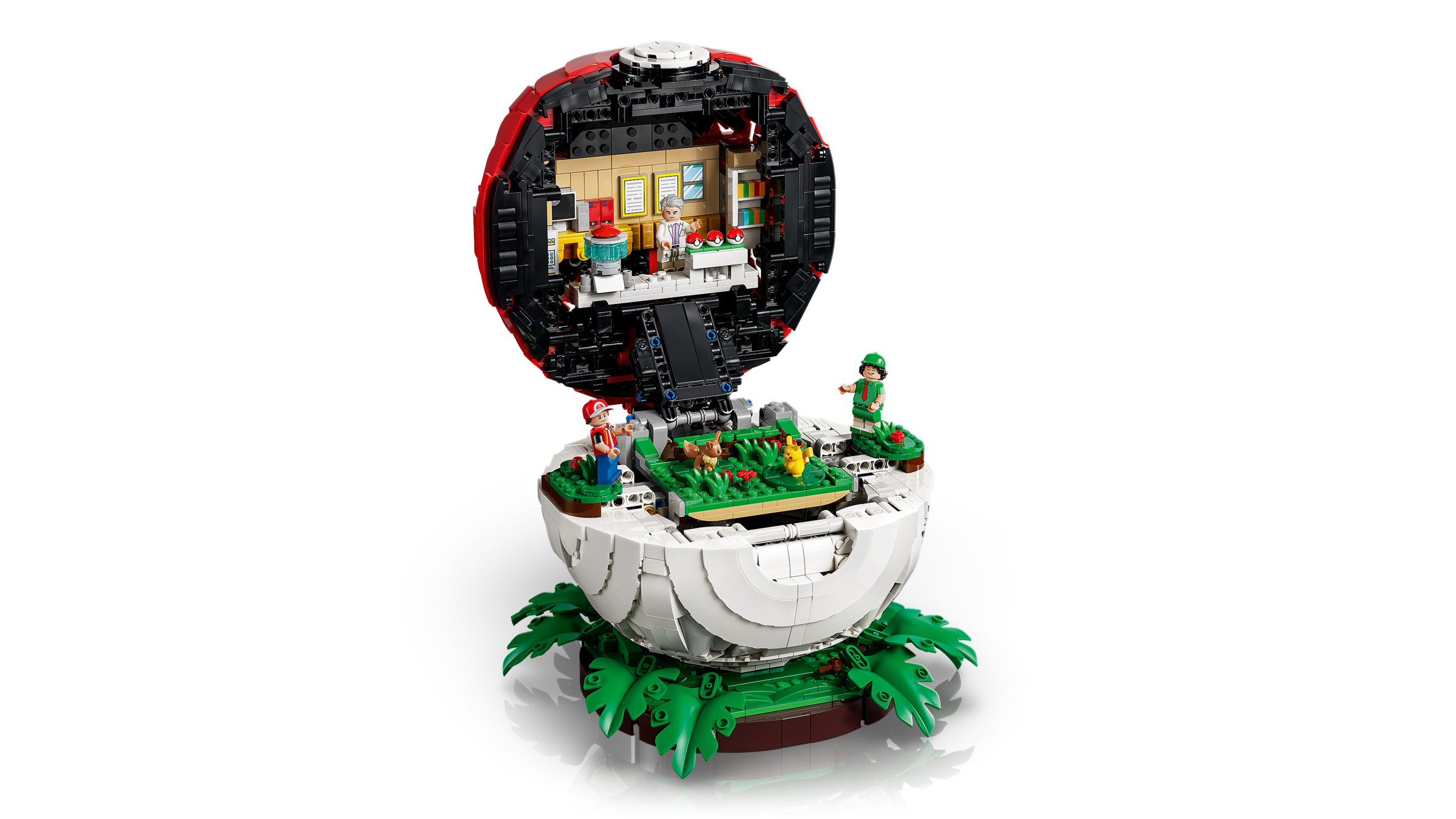 LEGO 72154 Iconic Trainer Moments Poké Ball - tampak depan dengan minifigures