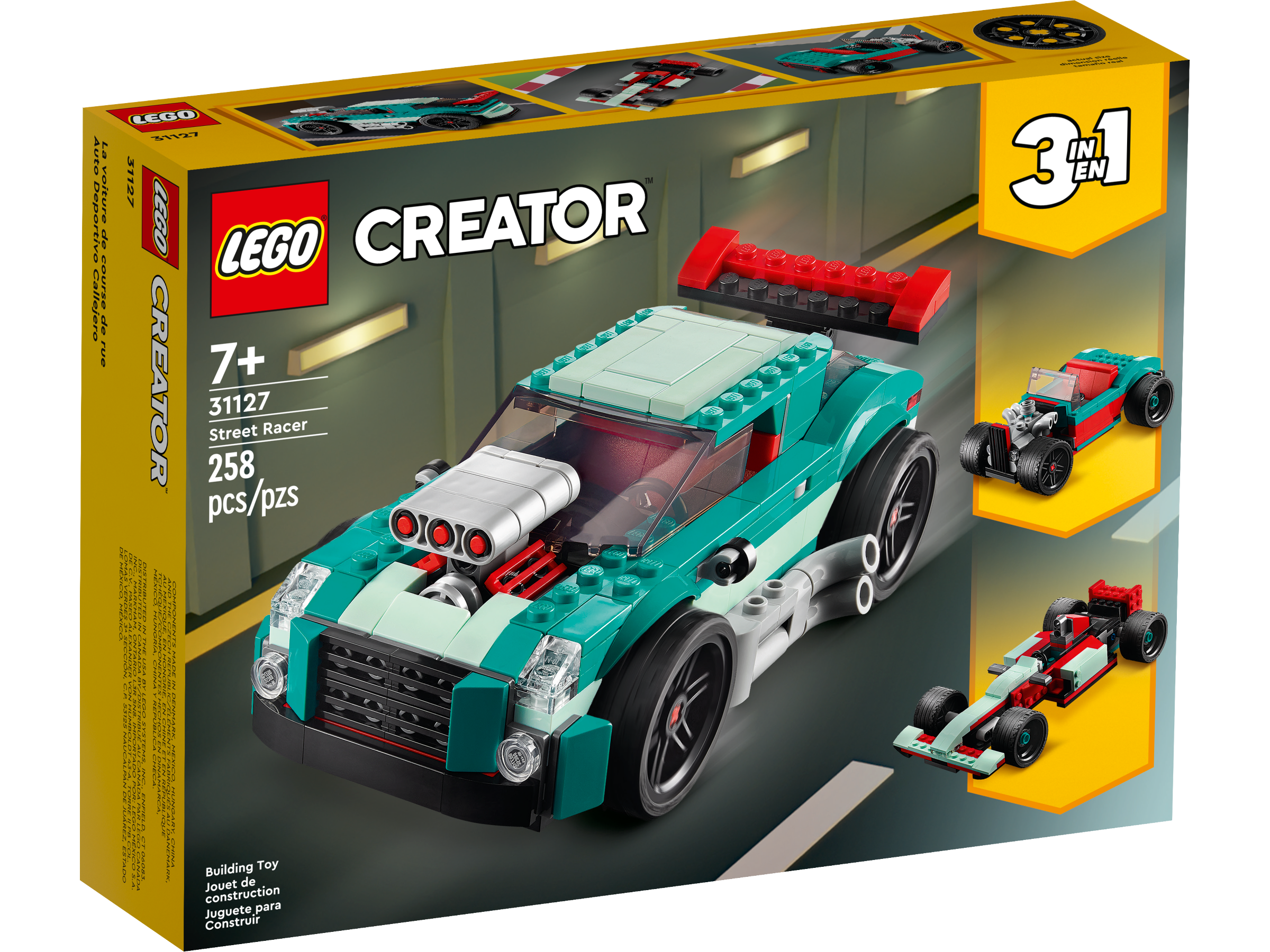 LEGO Creator 3-in-1: Carro de Corrida de Rua, Idades 7+, 258 Peças, Item  31127