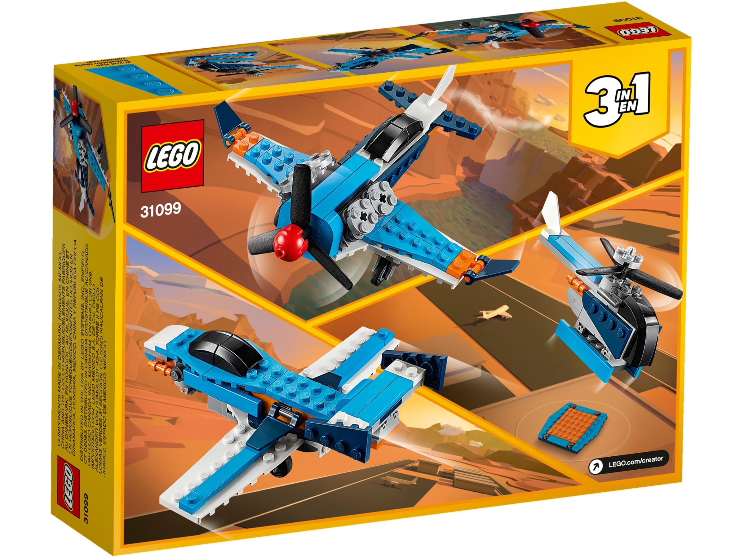 LEGO Creator Recomendado a Partir de 7 Años Set 3 en 1 de Juguete para Construir un Jet Avión de Hélice un Helicóptero y un Avión 31099