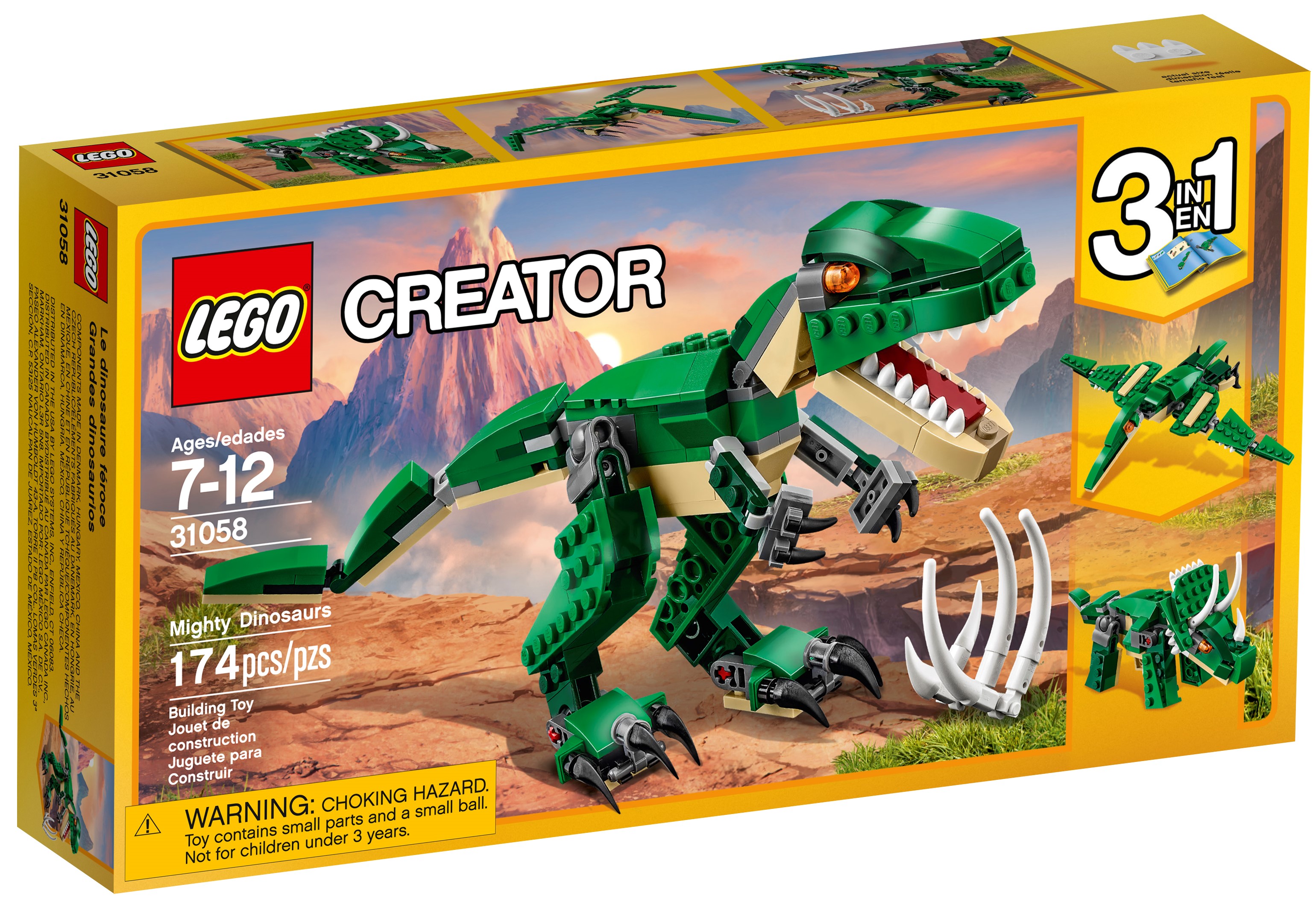 Lego 2 × Dinosaurio 3 en 1 conjuntos de construcción plesiosaurs velociraotor 68 Pices cada.. 