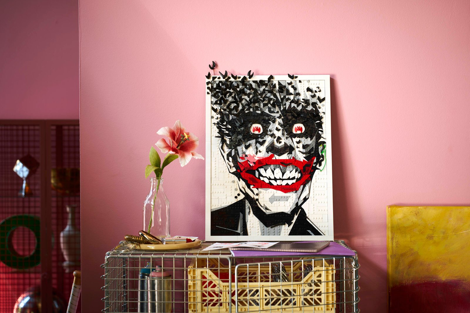 LEGO DC The Joker Wall Art Comic Cover 67012 displayed in a room setting