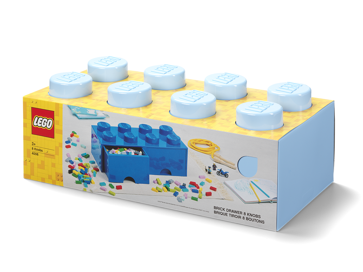 Brique de rangement empilable à 2 tiroirs 8 plots LEGO® Bleu ciel - Jeux de  construction
