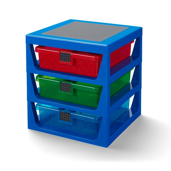 Gennemsigtigt blåt LEGO reolsystem
