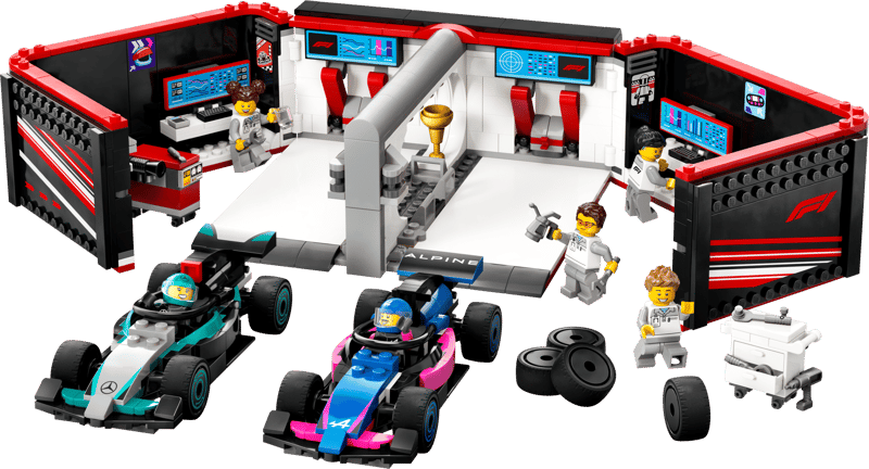 Garage con monoposto Mercedes-AMG e Alpine F1® — set LEGO 60444