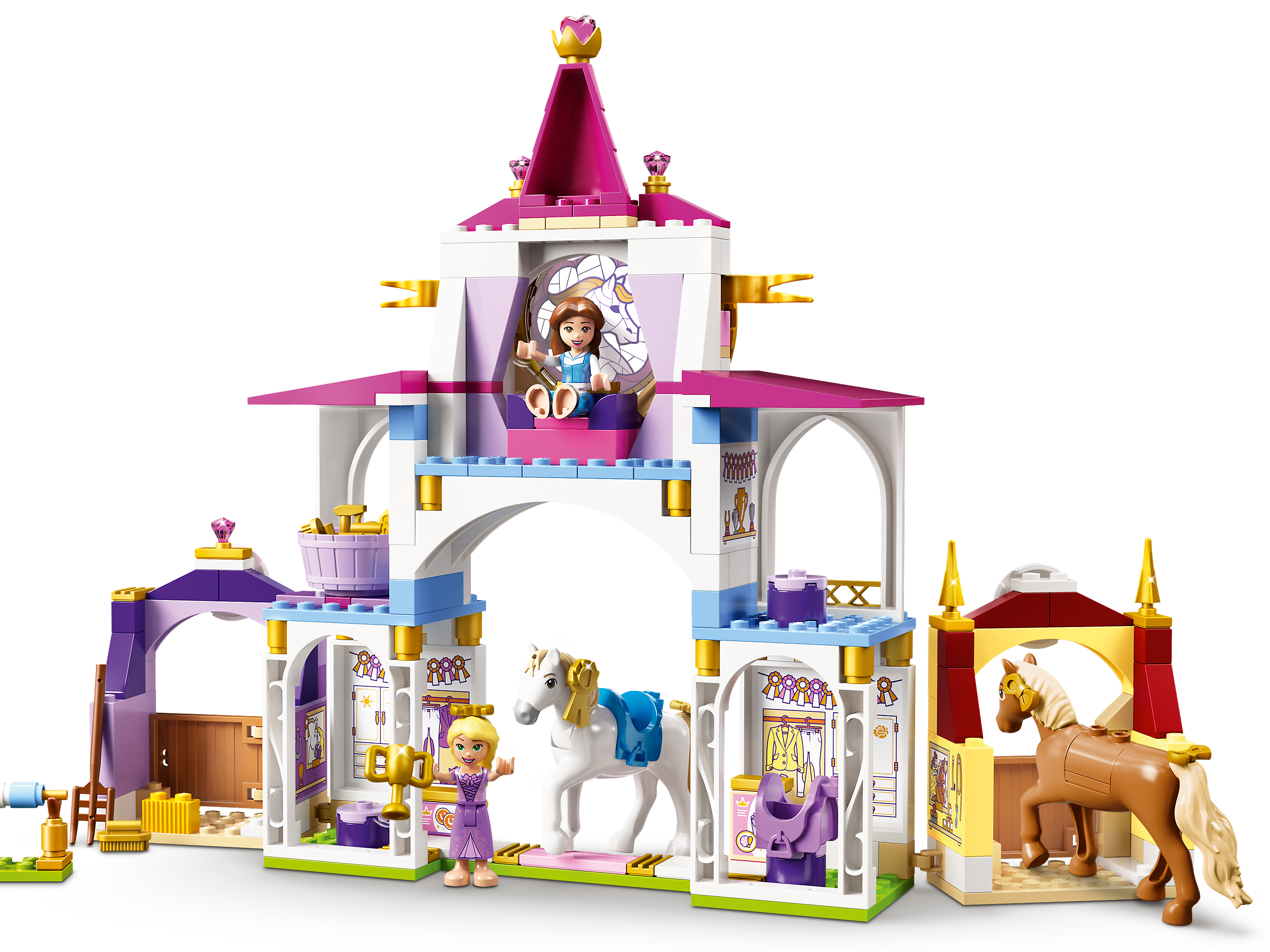 LEGO 43195 Disney Establos Reales de Bella y Rapunzel Juguete de Construcción con Mini Muñecas y Caballos 