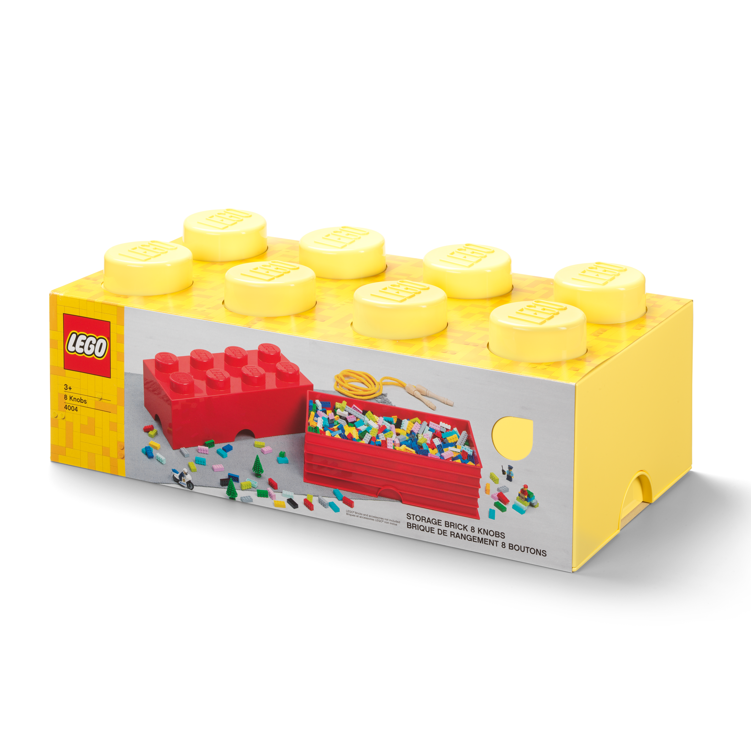 Lego Yellow Brick Storage Box Bin Large Container With Lid And Lego Pieces.