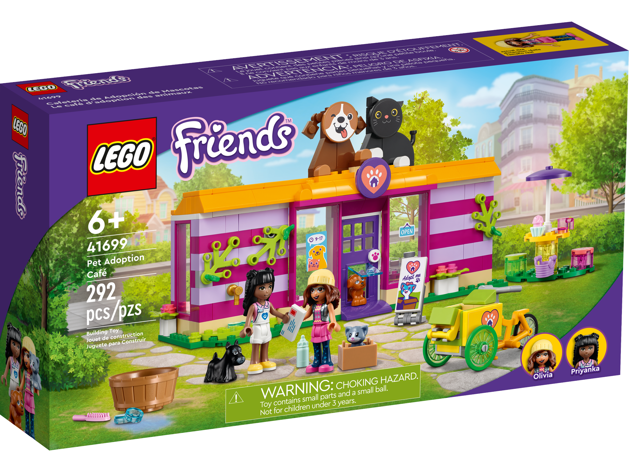 Rescate de Animales LEGO 41699 Friends Cafetería de Adopción de Mascotas Mini Muñecas Andrea y Priyanka Juguete para Niñas y Niños de 6 Años o Más 