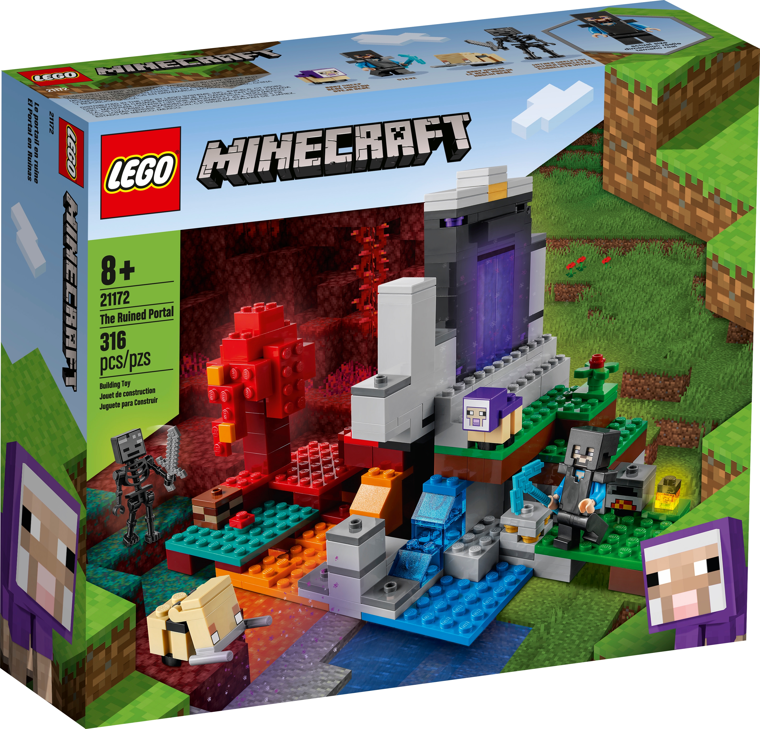 Lego 21172 minecraft™ le portail en ruine jouet pour fille et garçon de 8  ans avec figurines de steve et wither squelette - La Poste