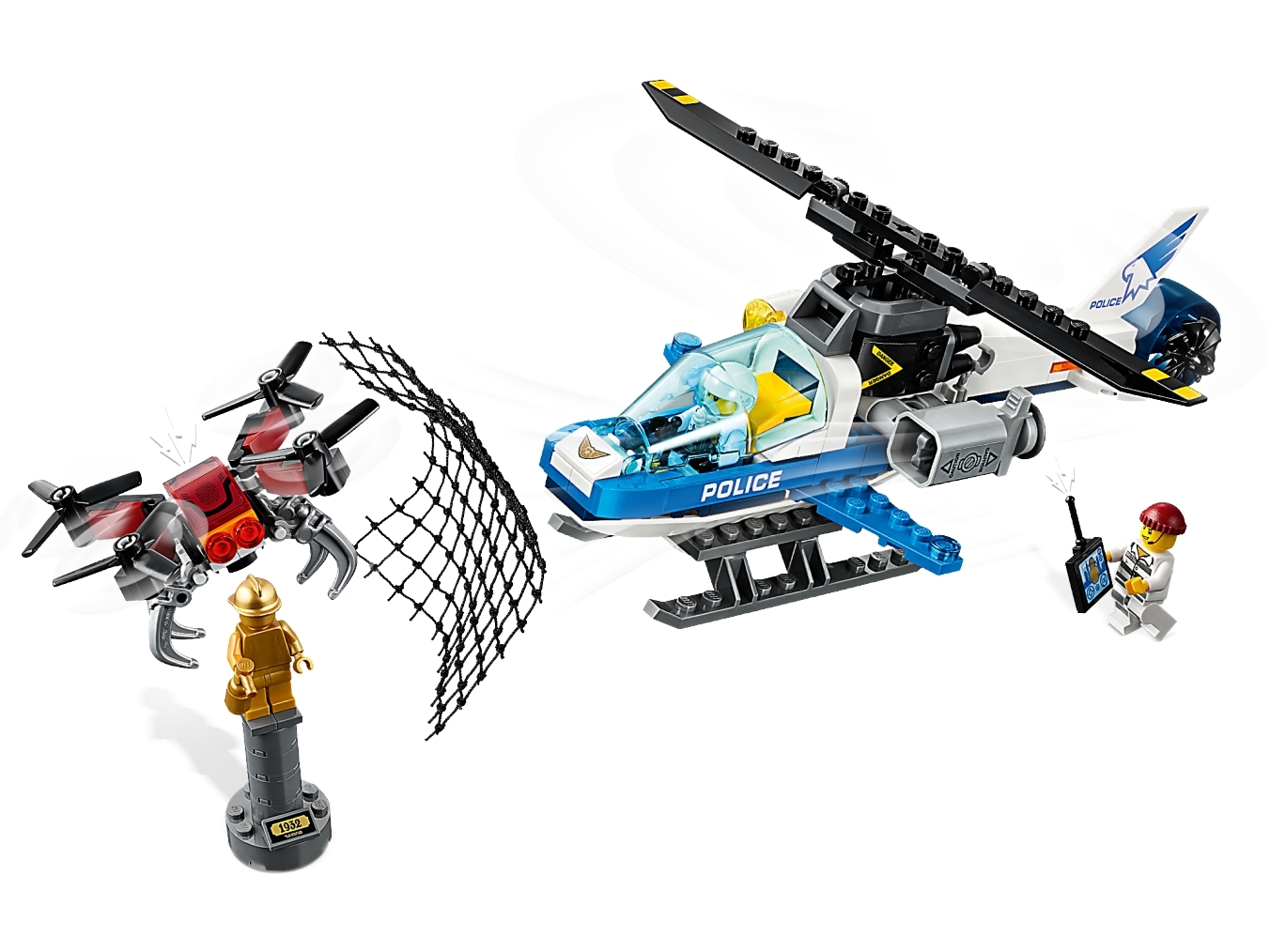 Details about   LEGO City 60207 Sky Police Drone Chase Exclusive Gold minifigure Helicopter Net 