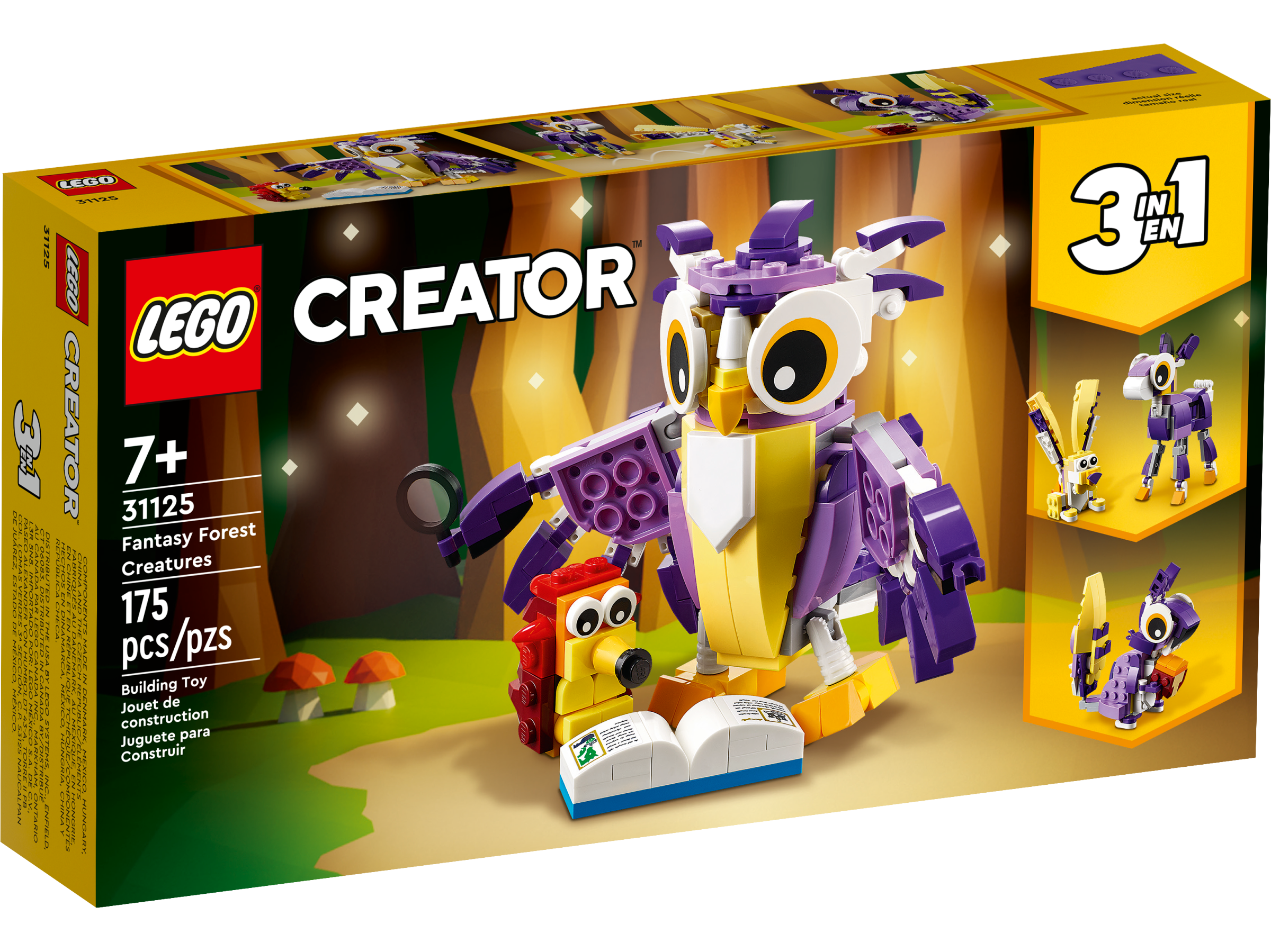 LEGO 31125 Creator 3 en 1 Fabuleuses Créatures De La Forêt, Jouet de  Figurines d'animaux, du Lapin à la Chouette en Passant par l'Écureuil, Idée