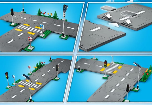 Lot de 4 plaques de base City Street Plates Road pour Lego City, Straight  et T Junction 60236, Curve et Crossroad 60237, kit de construction :  : Jeux et Jouets