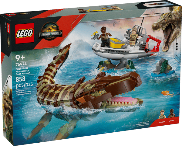 LEGO 76974 Le bateau en mission et le mosasaure en briques — visuel 2 sur 6