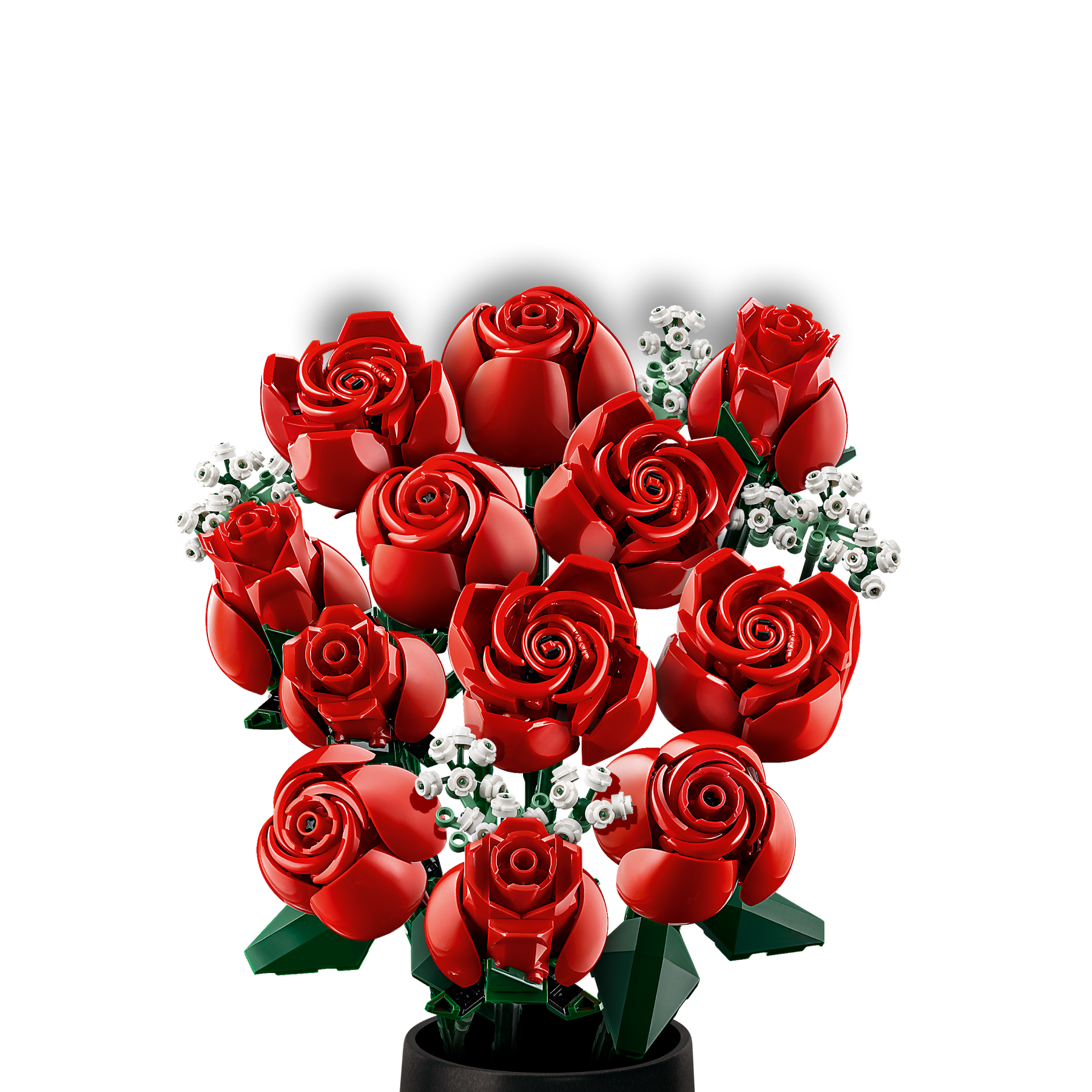 Lego bouquet of roses in glass case on white background on Craiyon