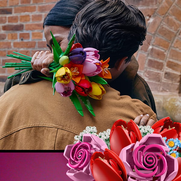 Bloemenboeket bouwstenen set, Valentijnsdag paars zwarte rozen Bloemenboeket bouwstenen set, Valentijnsdag paars zwarte rozen