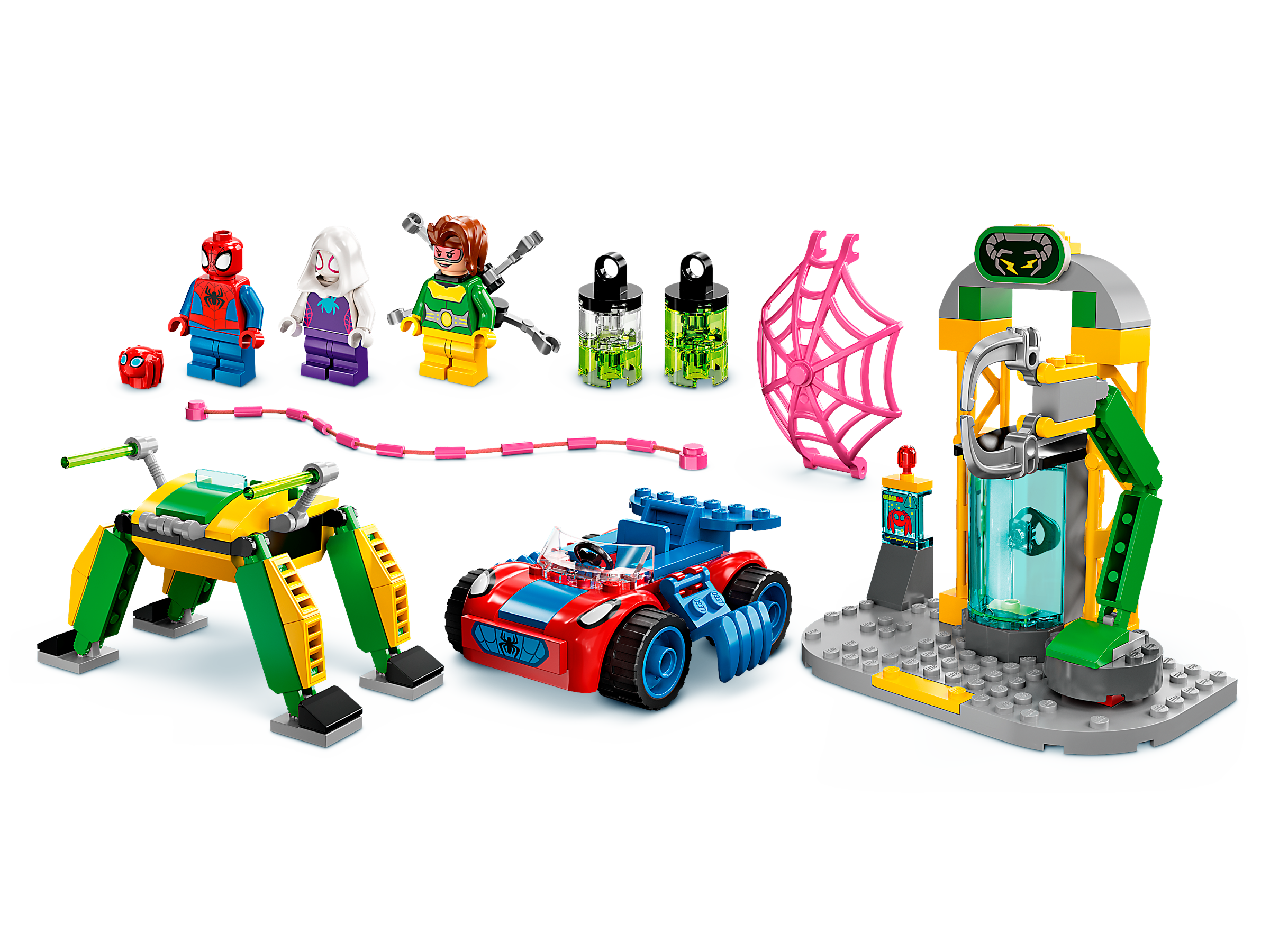 Superhelden-Set mit Spielzeugauto für Kinder ab 4 Jahren LEGO 10783 Marvel Spidey und Seine Super-Freunde Spider-Man in Doc Ocks Labor