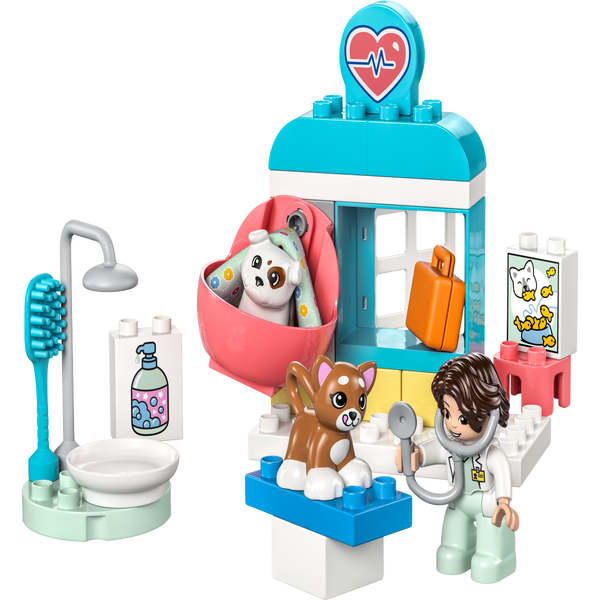 Lego Veterinarian Minifigure - with French Bulldog, and Grooming Supplies  Minifig : : Toys