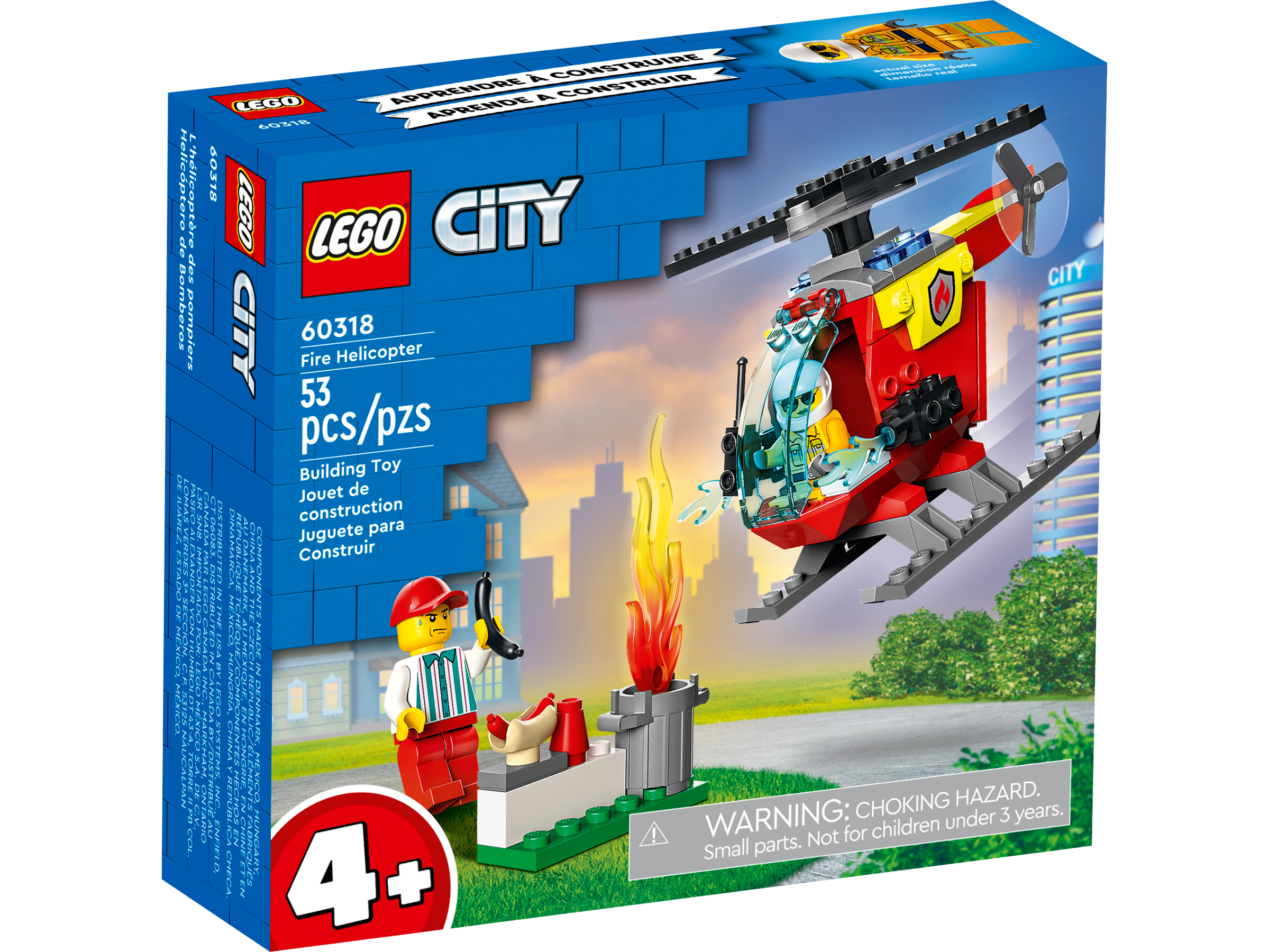 Bread and 2 Hotdog Elements Including Toy Walkie-Talkie LEGO City Fire Helicopter 60318 Building Kit for Kids Aged 4+; Includes Firefighter and Vendor Minifigures with Accessories 53 Pieces 